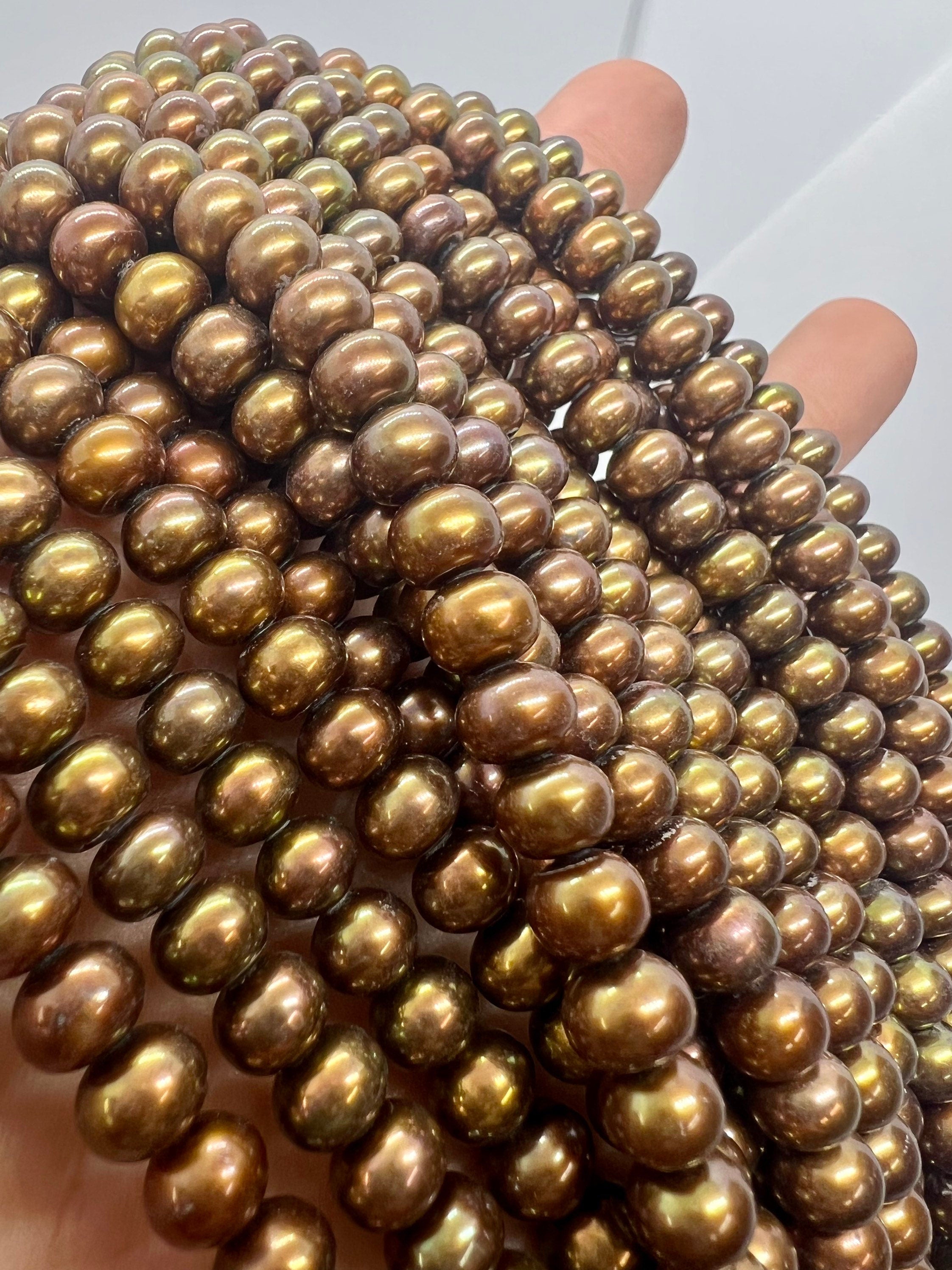 AAA 7mm roundel stunning brown Freshwater Pearl, Full Strand 15" round roundel luster Brown potato pearl--70+ pc loose pearl beads #RS2083