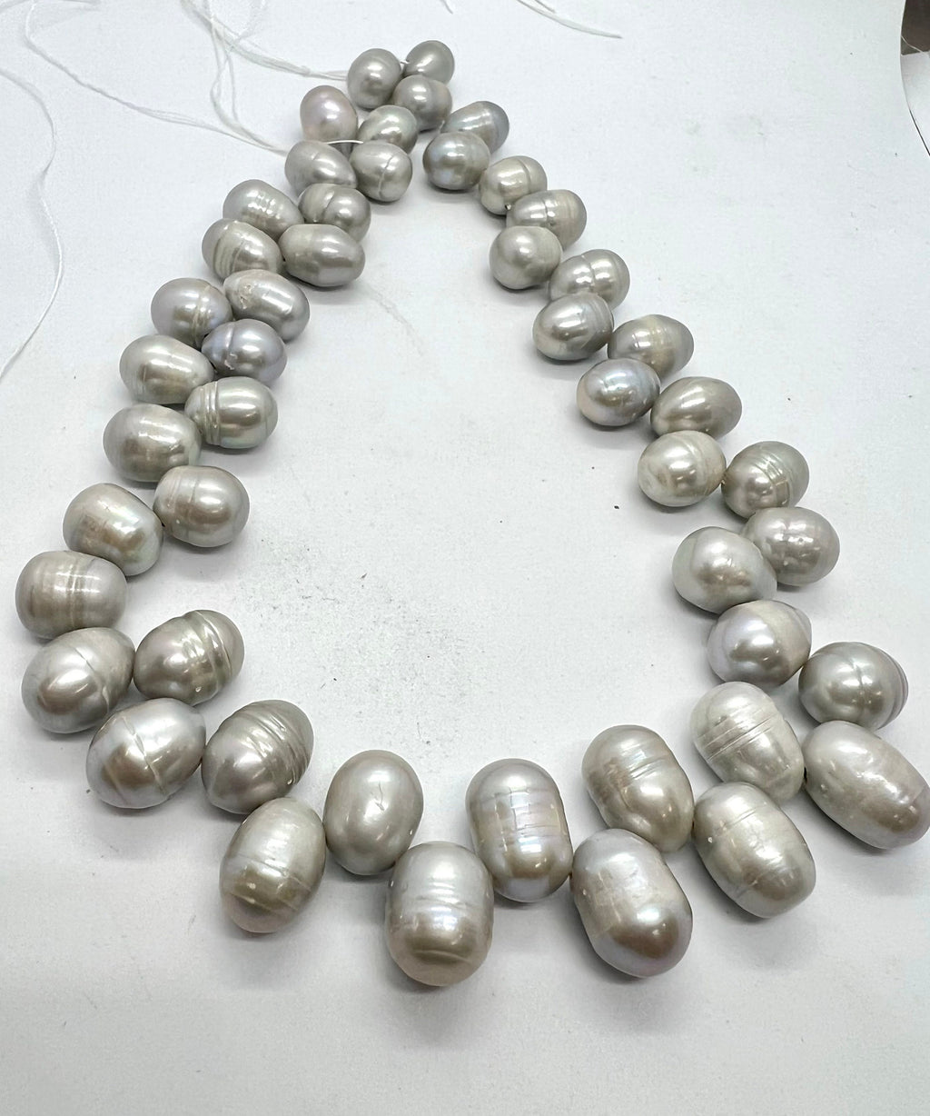 LArge 10-11mmX13mm briolette Top Drilled Dancing Freshwater Pearl, platinum grey silver tear drop pearl beads, half strand 7" 22 pcs DR3146