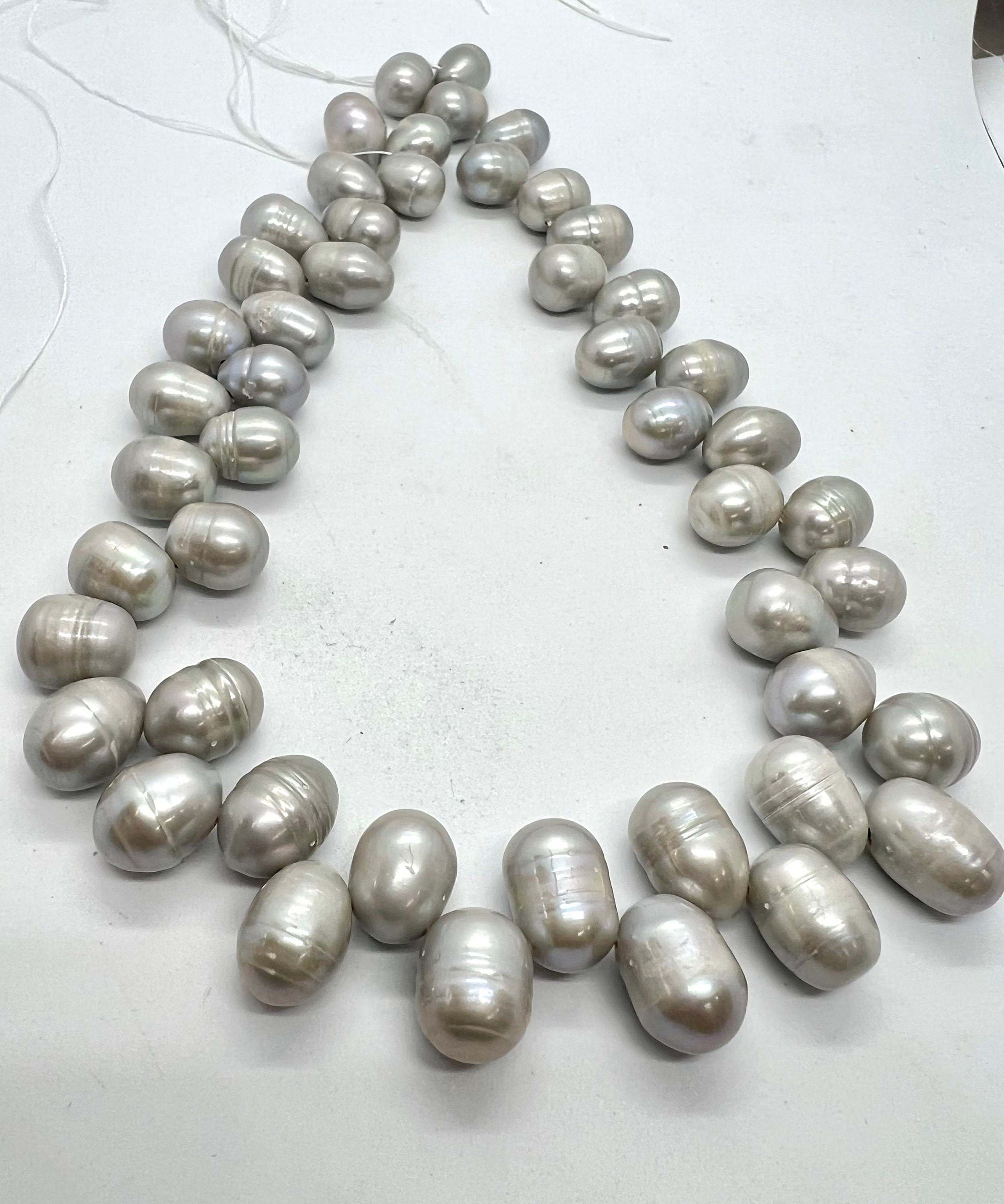 LArge 10-11mmX13mm briolette Top Drilled Dancing Freshwater Pearl, platinum grey silver tear drop pearl beads, half strand 7" 22 pcs DR3146