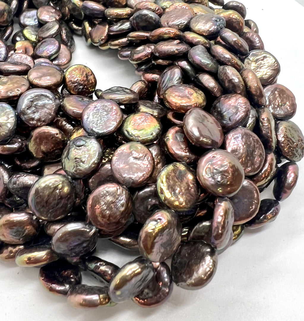 AA 10-11mm metallic Coin pearl, half strand Metallic peacock black blue Freshwater coin Pearl, stunning baroque coin pearl NEW Sale #KC3037