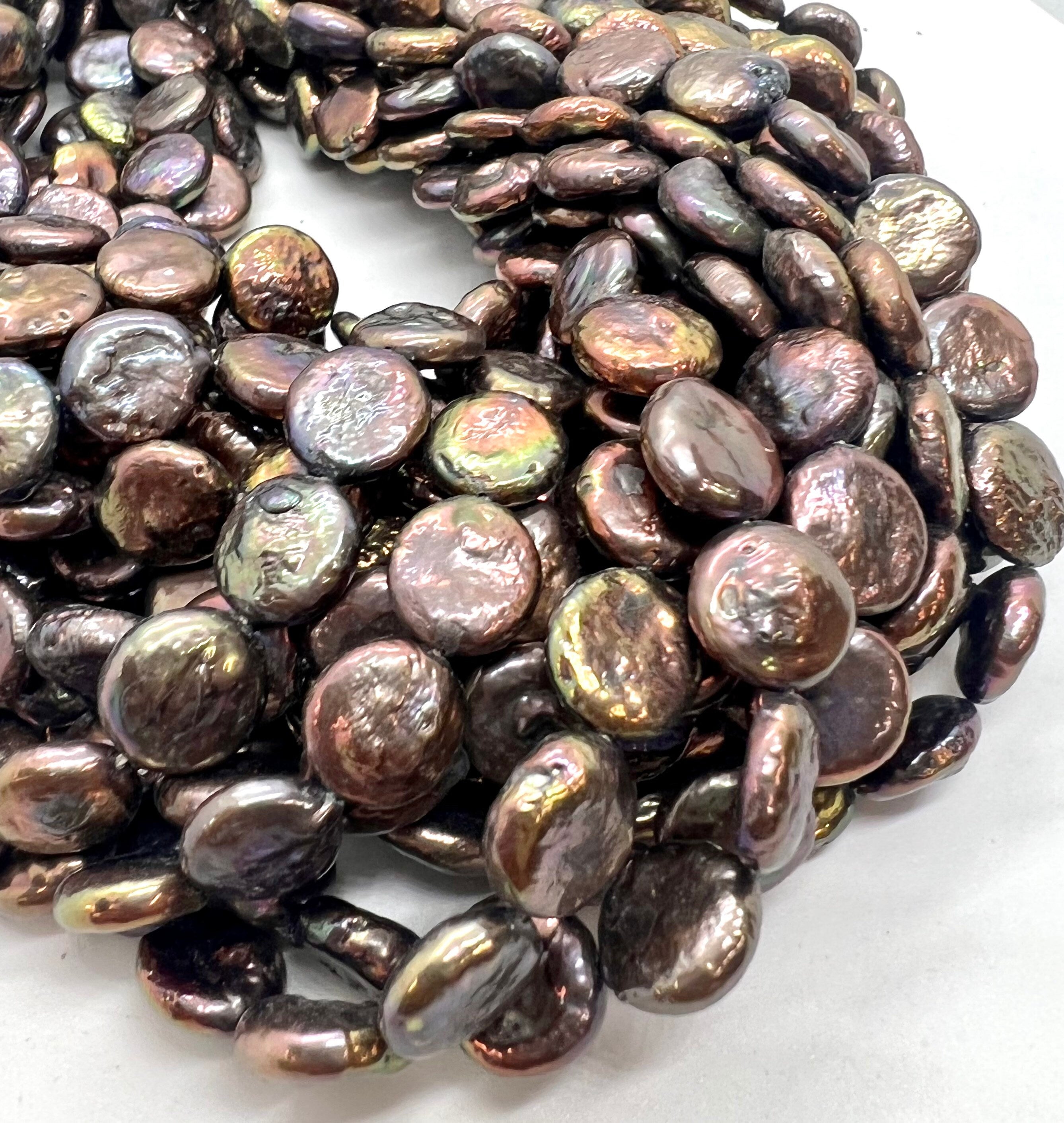 AA 10-11mm metallic Coin pearl, half strand Metallic peacock black blue Freshwater coin Pearl, stunning baroque coin pearl NEW Sale #KC3037