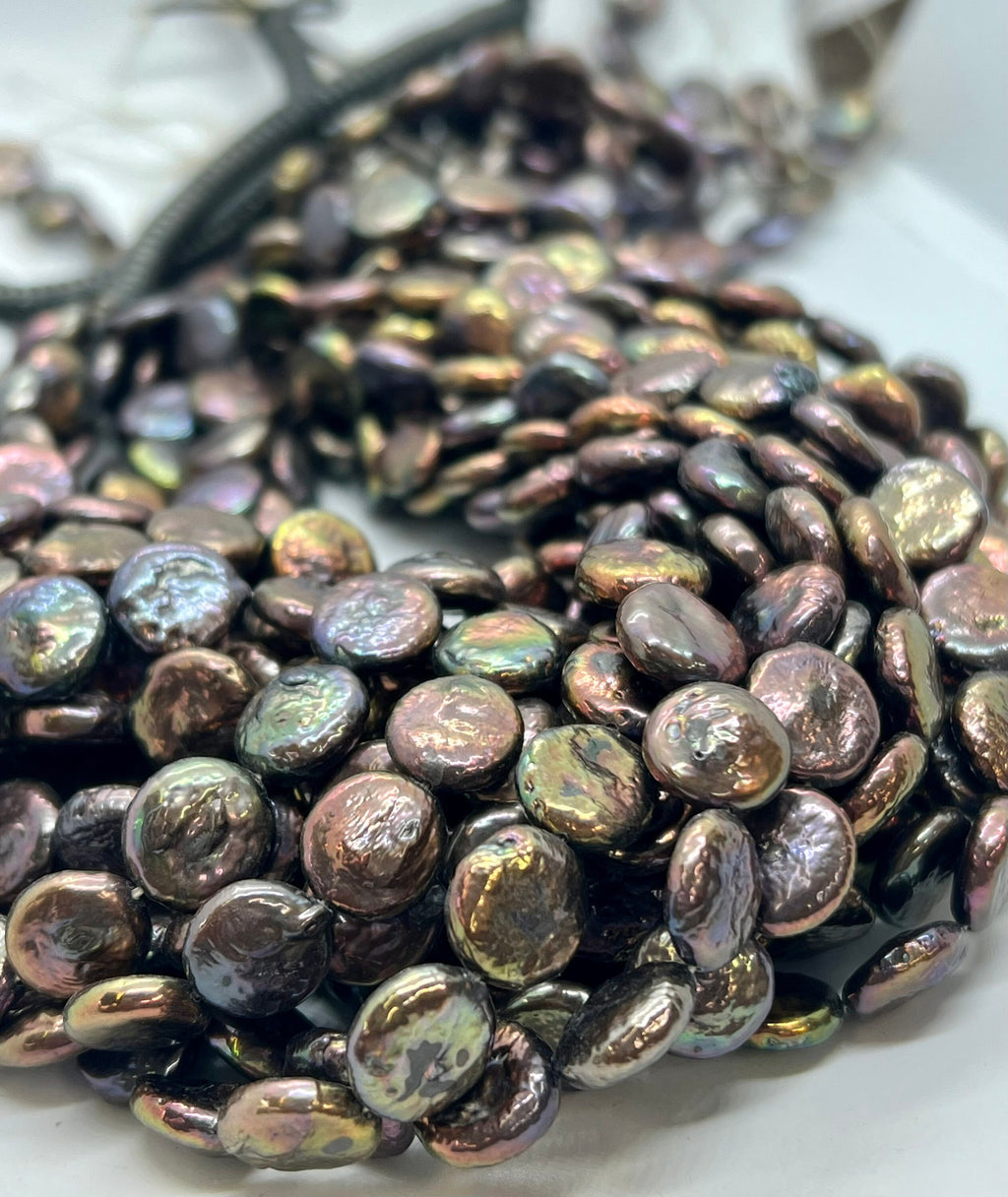 AA 10-11mm metallic Coin pearl, half strand Metallic peacock black blue Freshwater coin Pearl, stunning baroque coin pearl NEW Sale #KC3037