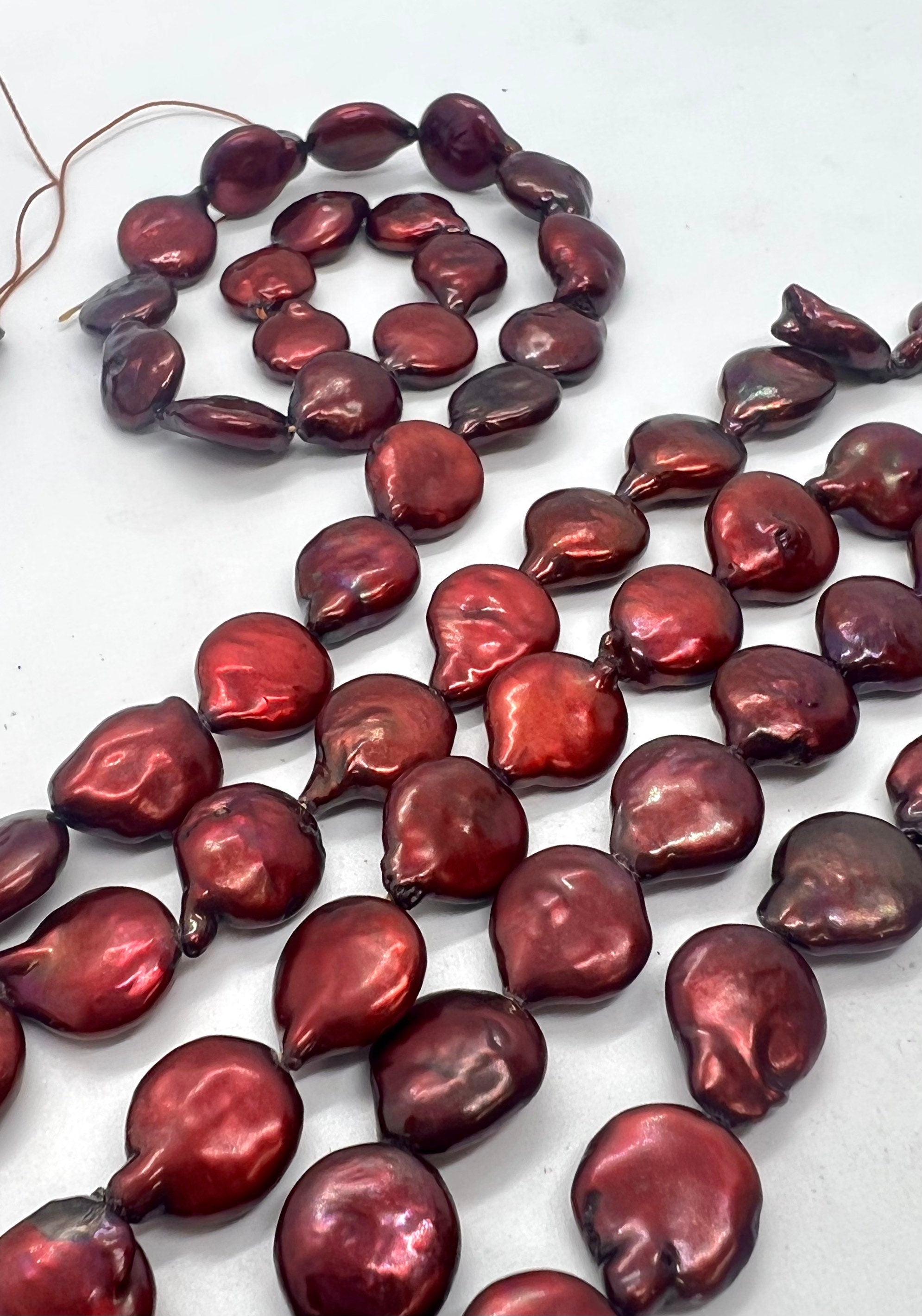 AA+ 11X14mm Baroque coin Pearl, half strand 7.5" burgundy red Coin Freshwater Pearl, 14pc+ luster Briolette Genuine beads NEW Sale #KC3038