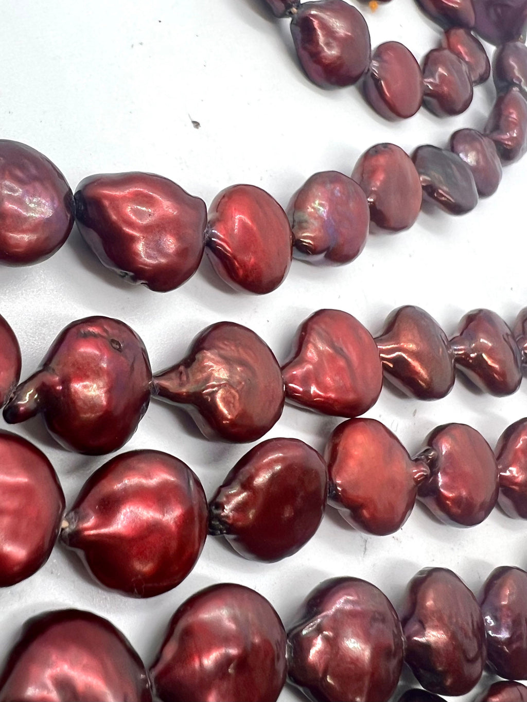 AA+ 11X14mm Baroque coin Pearl, half strand 7.5" burgundy red Coin Freshwater Pearl, 14pc+ luster Briolette Genuine beads NEW Sale #KC3038
