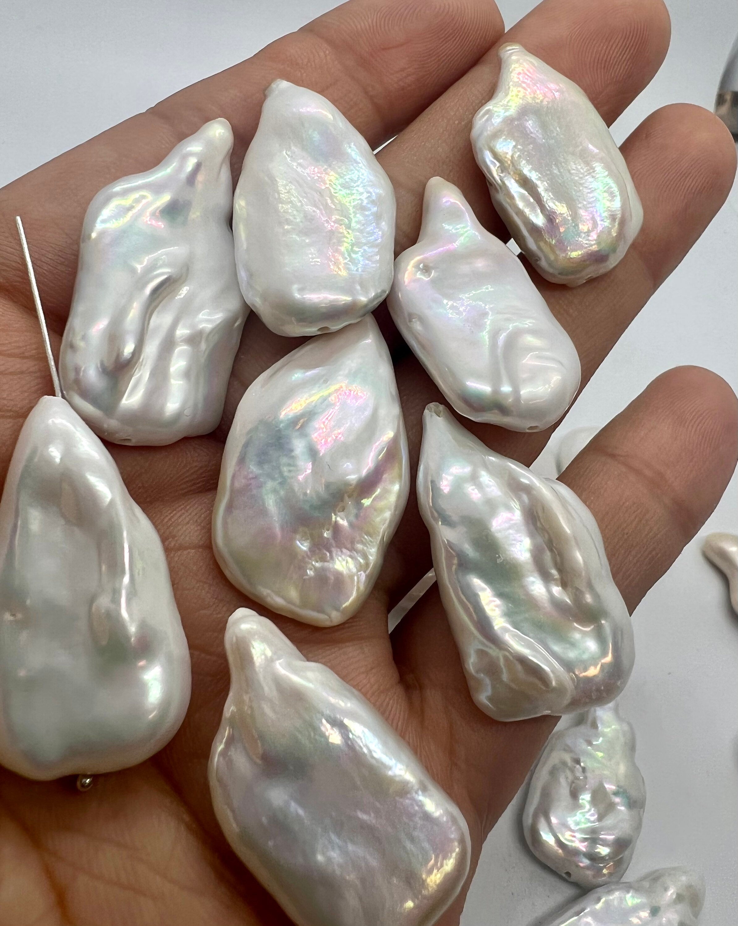 AAA+ Top quality 28-30mmX 16-18mm Unique Flat Fire Flame Baroque pearl, Natural white cultured genuine pearl WOW LUXUARY  #Neried