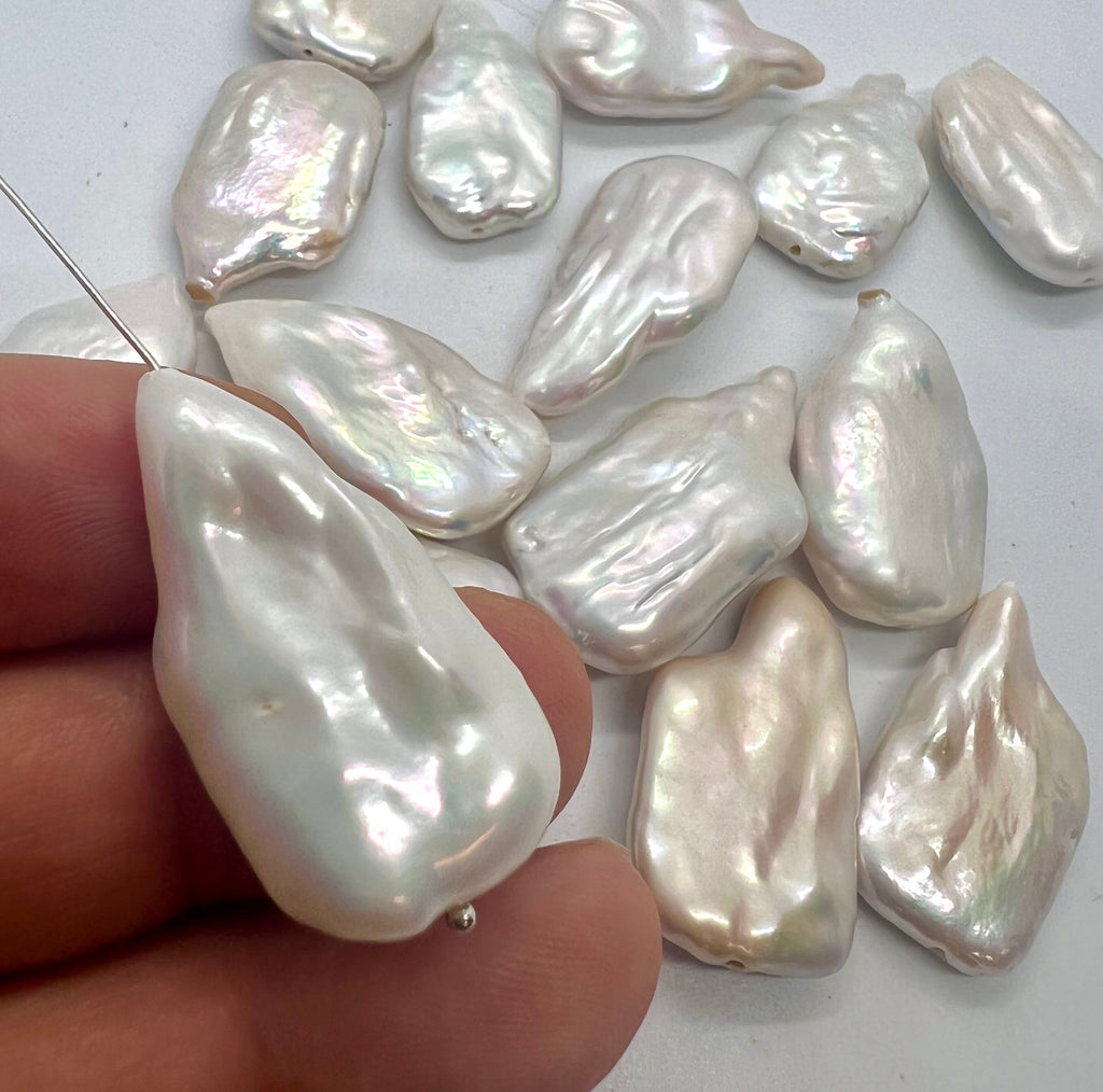 AAA+ Top quality 28-30mmX 16-18mm Unique Flat Fire Flame Baroque pearl, Natural white cultured genuine pearl WOW LUXUARY  #Neried
