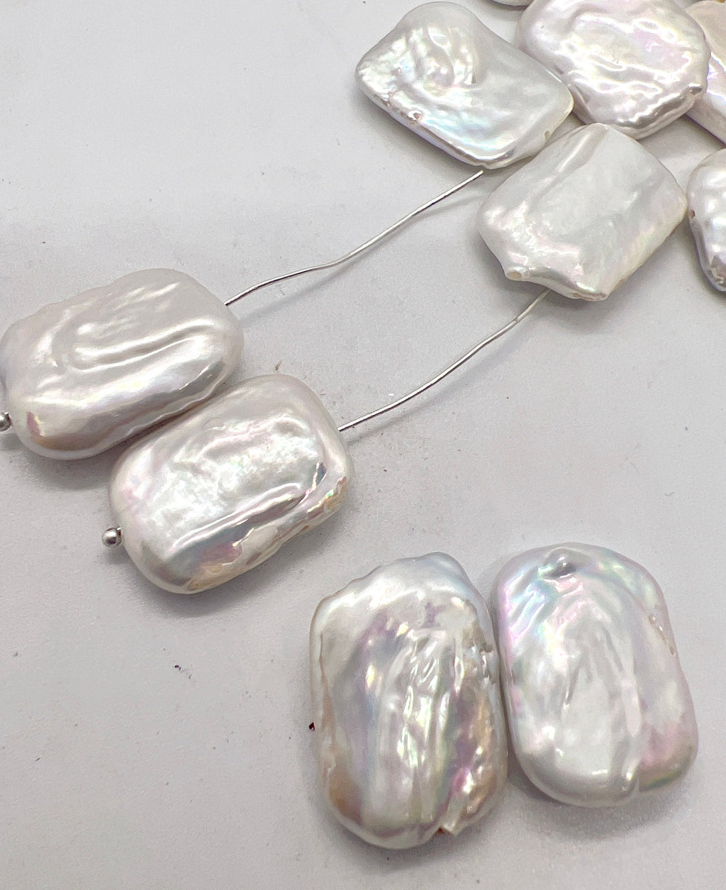 Single piece AAA+ 15X20mm Baroque Square Pearl beads, natural ivory White Rectangle Coin Freshwater Pearl for pendant or earring KC3031A