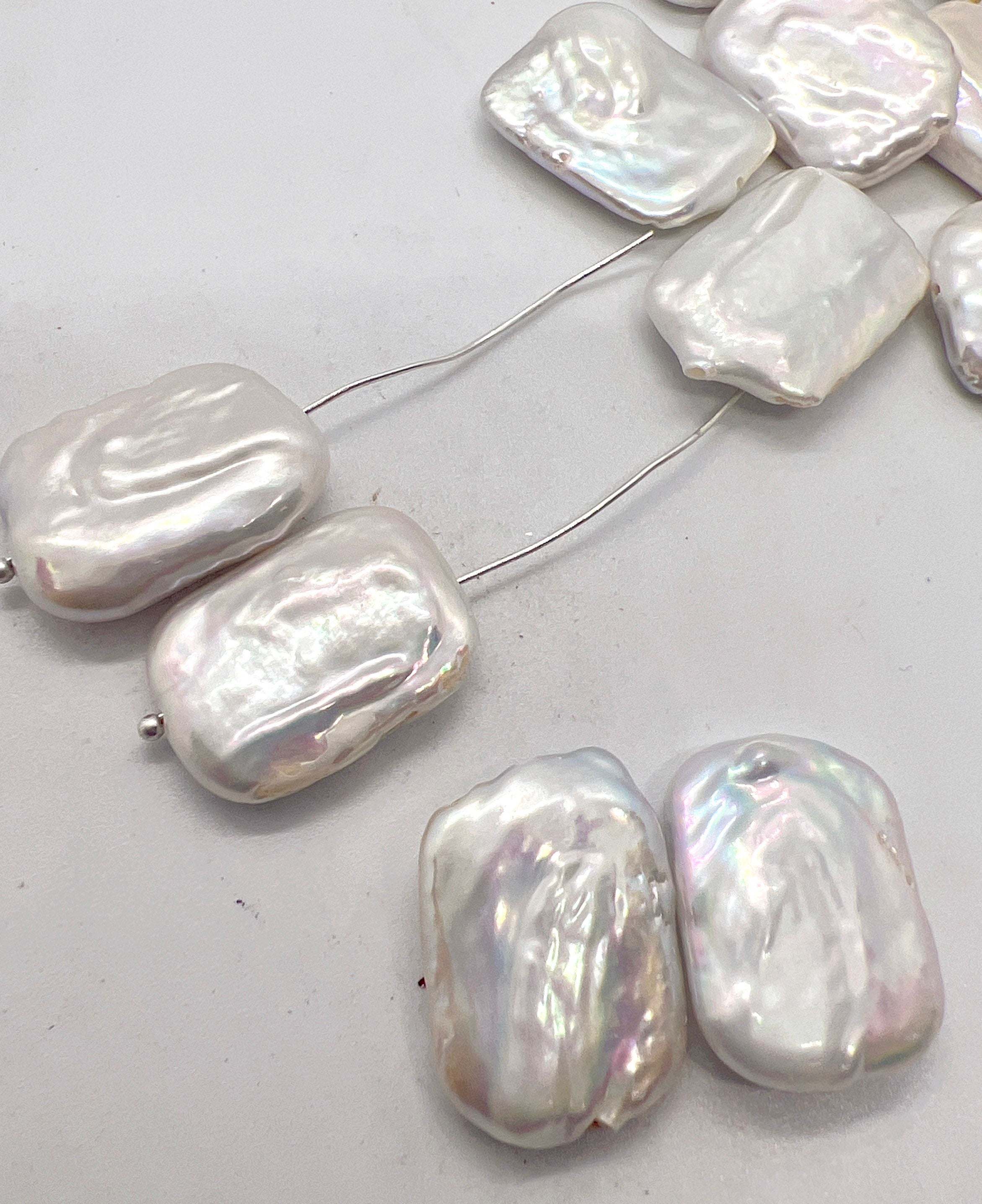 Single piece AAA+ 15X20mm Baroque Square Pearl beads, natural ivory White Rectangle Coin Freshwater Pearl for pendant or earring KC3031A