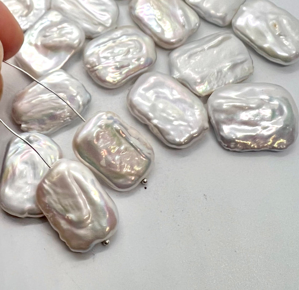 Single piece AAA+ 15X20mm Baroque Square Pearl beads, natural ivory White Rectangle Coin Freshwater Pearl for pendant or earring KC3031A