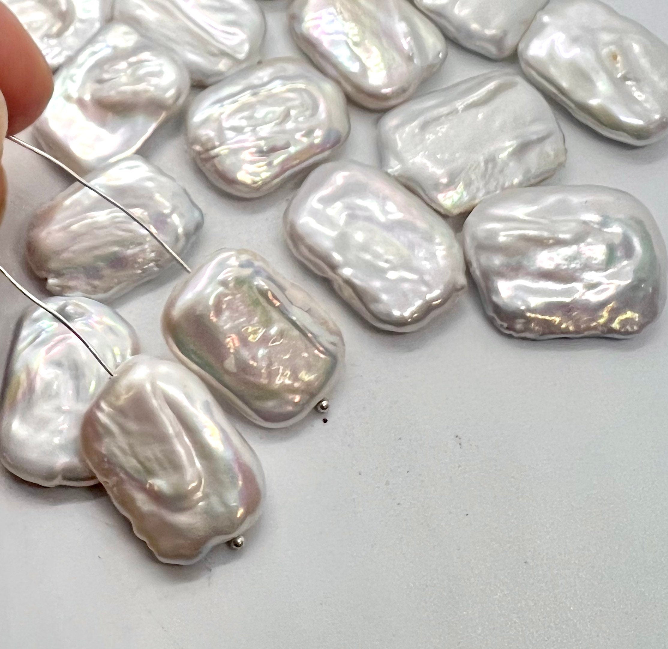 Single piece AAA+ 15X20mm Baroque Square Pearl beads, natural ivory White Rectangle Coin Freshwater Pearl for pendant or earring KC3031A