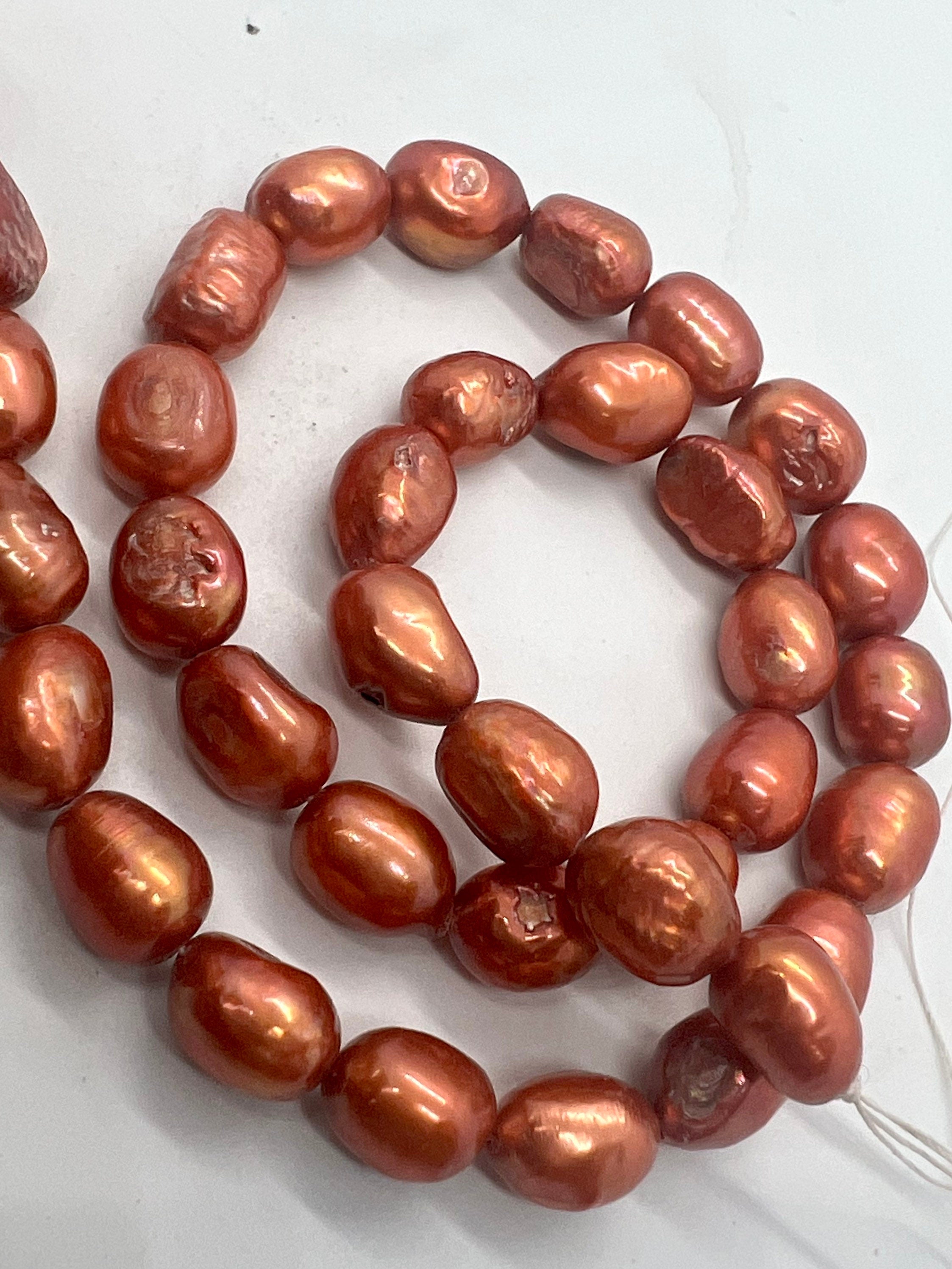 Flash SALE 9-12mm Baroque Pearl, 15" full strand stunning Brass bronze oval baroque freshwater pearl, 36+pc orange loose pearl #BA4110