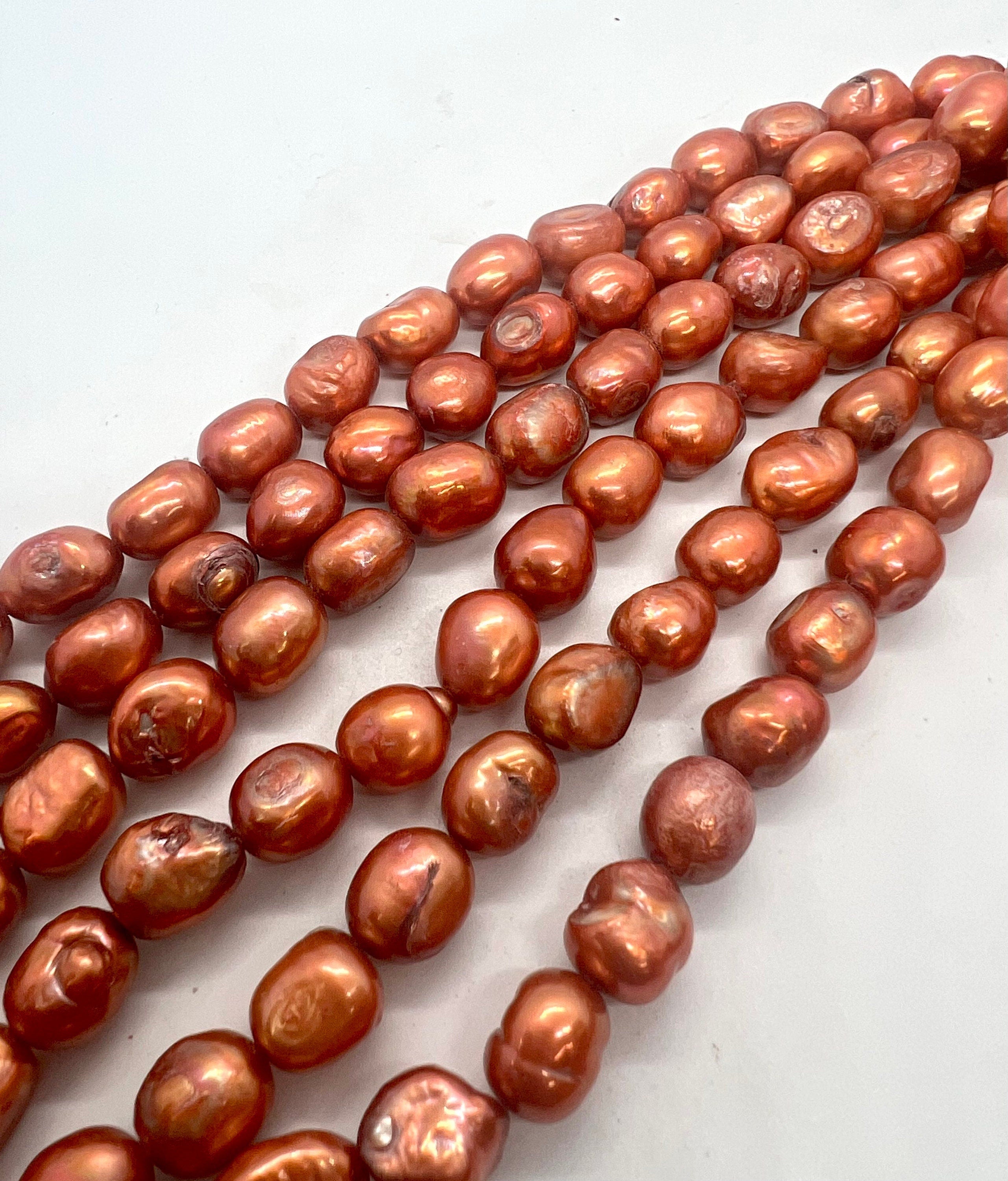 Flash SALE 9-12mm Baroque Pearl, 15" full strand stunning Brass bronze oval baroque freshwater pearl, 36+pc orange loose pearl #BA4110