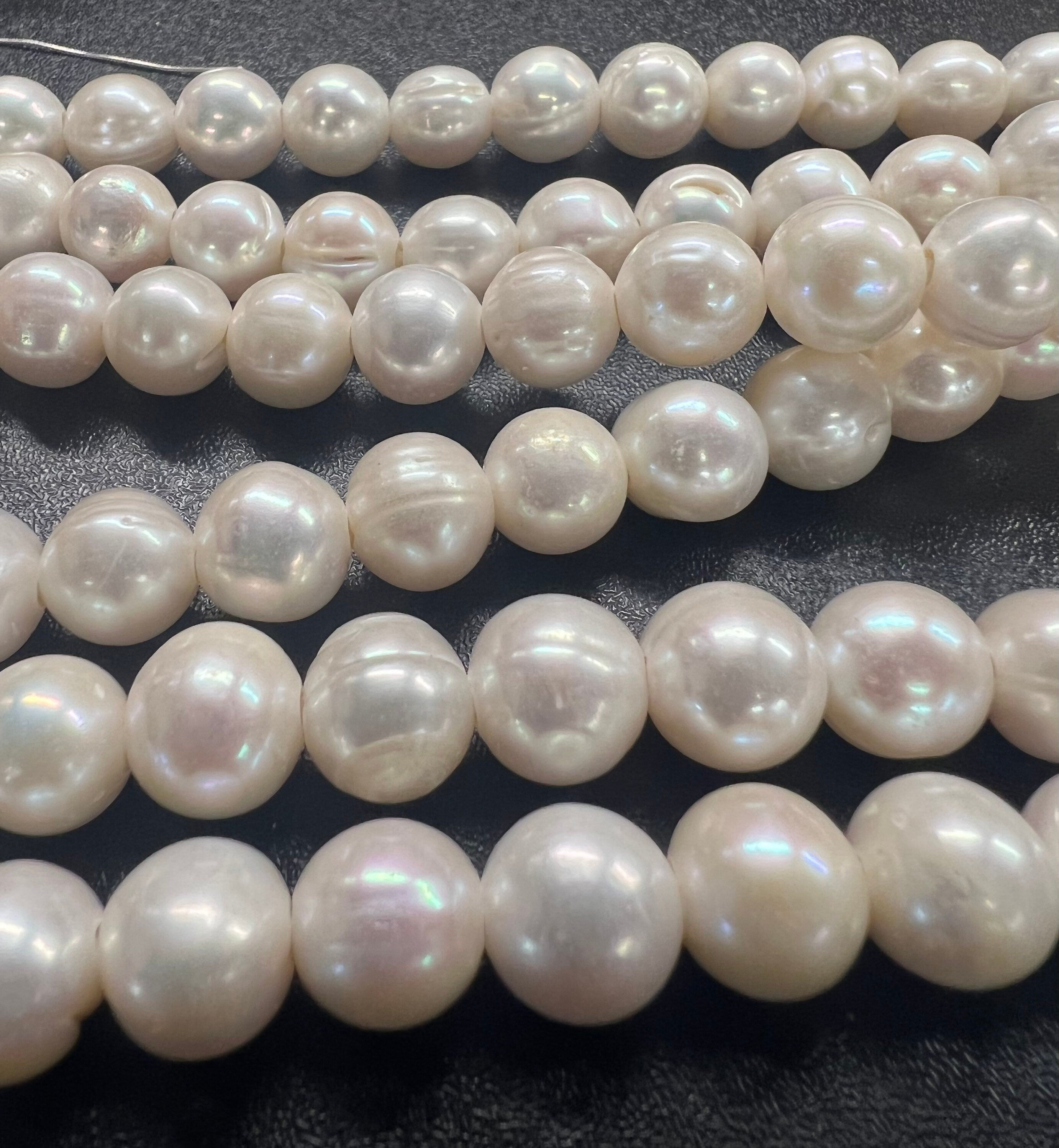 NEW A~AA 10mm Large Hole Pearl, Round potato Freshwater Pearl, Ivory white loose pearl beads set 2.2mm 3mm hole pearl #LH8010 SALE