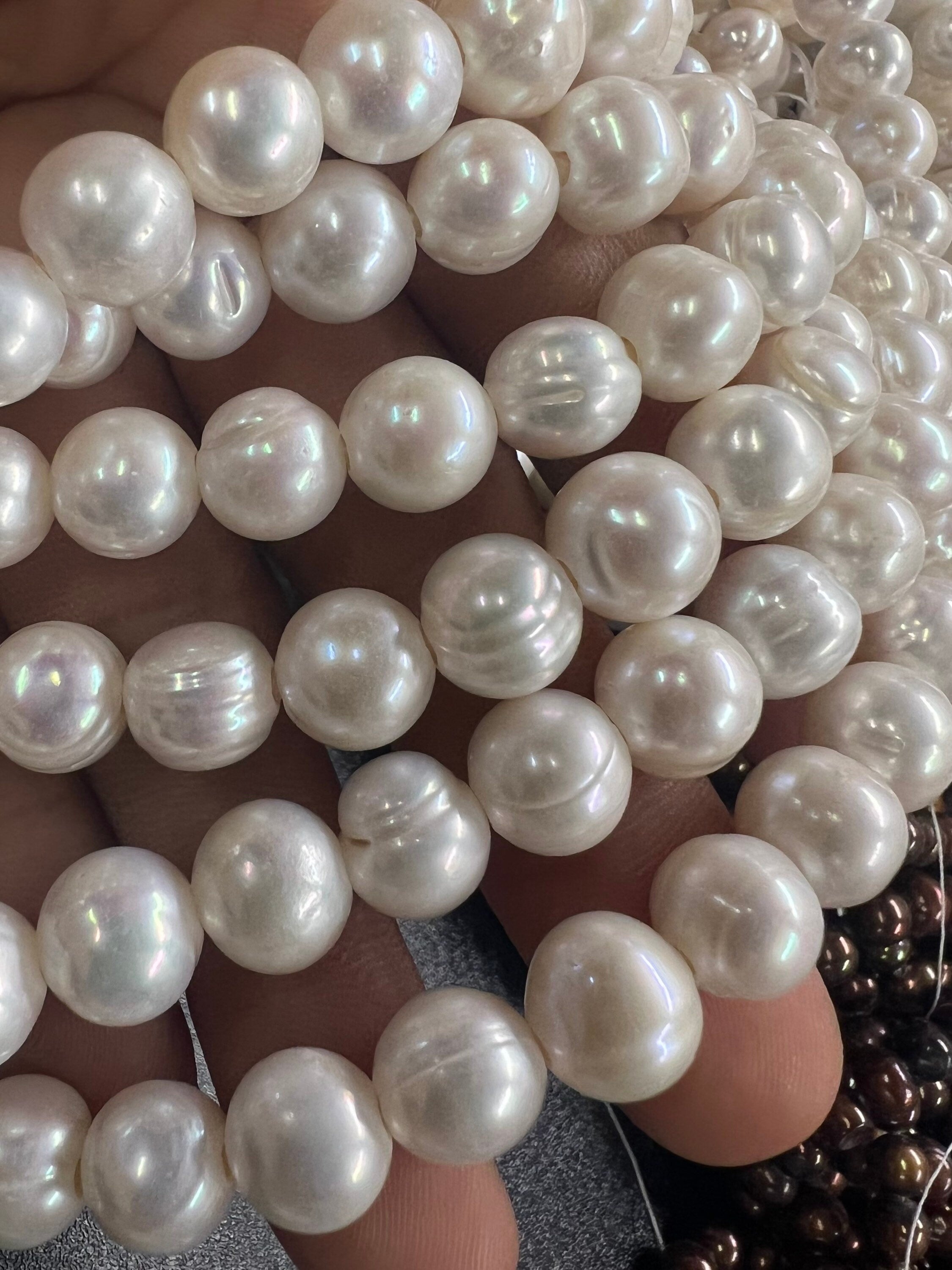 NEW A~AA 10mm Large Hole Pearl, Round potato Freshwater Pearl, Ivory white loose pearl beads set 2.2mm 3mm hole pearl #LH8010 SALE