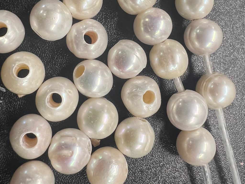 NEW A~AA 10mm Large Hole Pearl, Round potato Freshwater Pearl, Ivory white loose pearl beads set 2.2mm 3mm hole pearl #LH8010 SALE