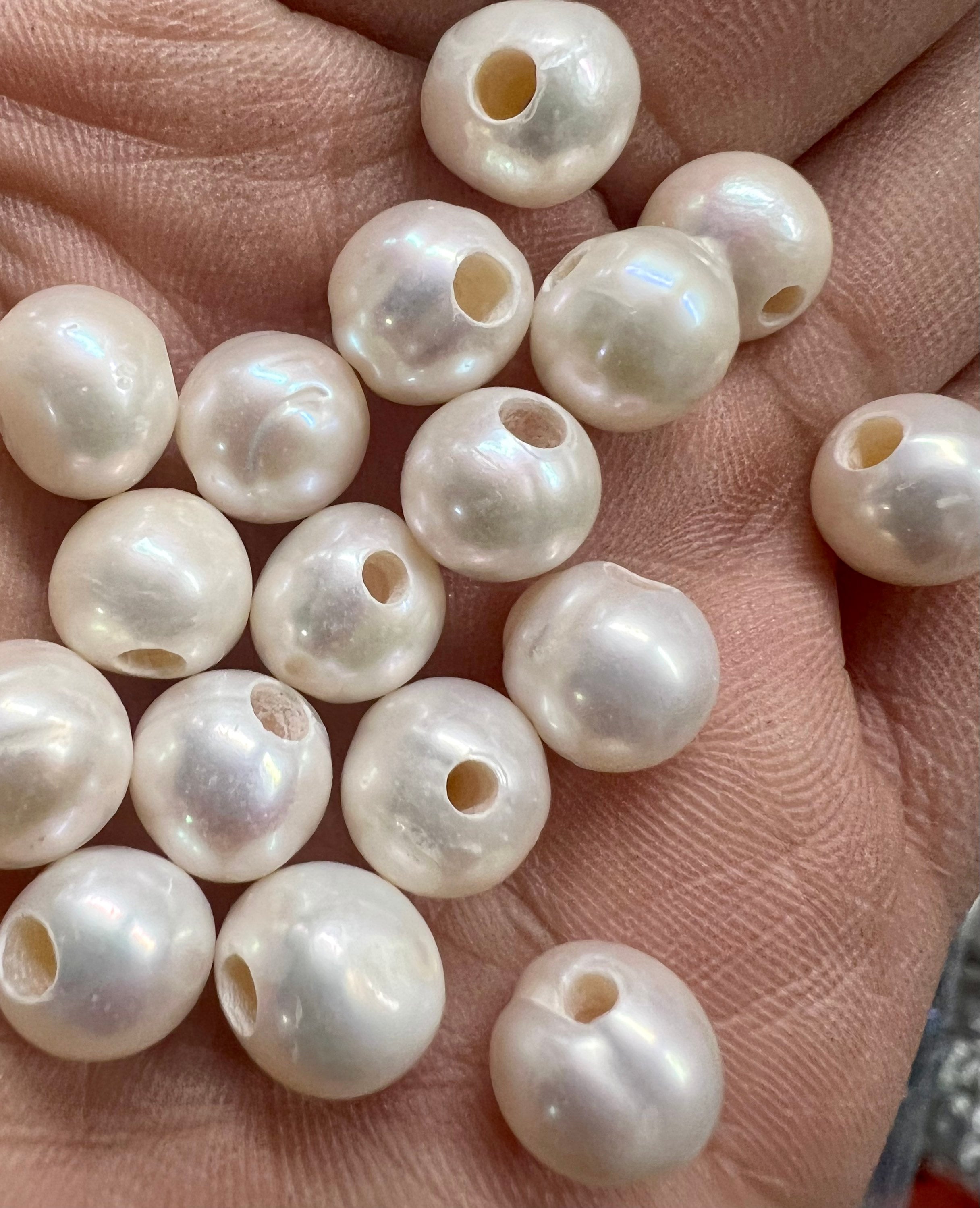 NEW A~AA 10mm Large Hole Pearl, Round potato Freshwater Pearl, Ivory white loose pearl beads set 2.2mm 3mm hole pearl #LH8010 SALE