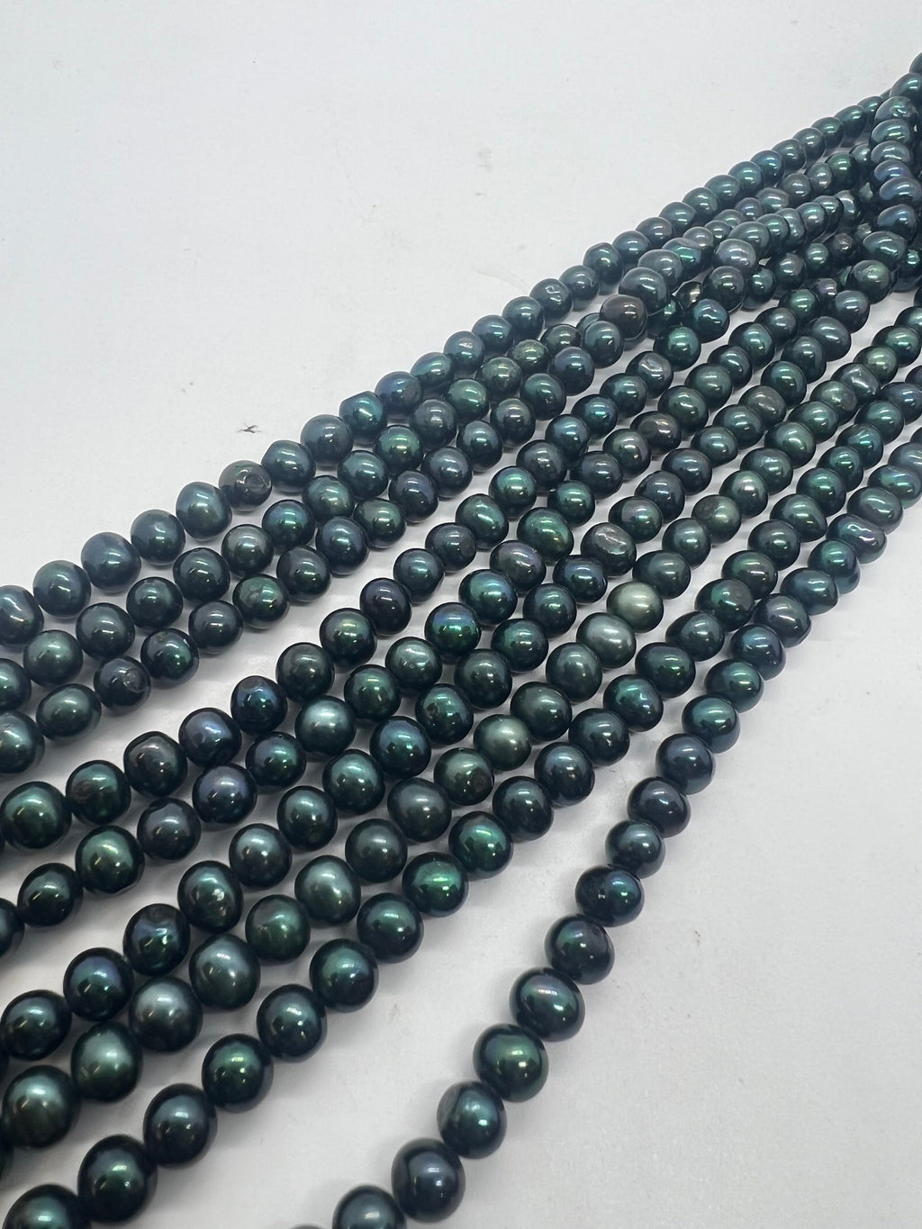 AA quality 6mm, Full Strand 15“ strand dark teal green Freshwater Pearl, round off stunning peacock green seed pearl---New arrive #71013