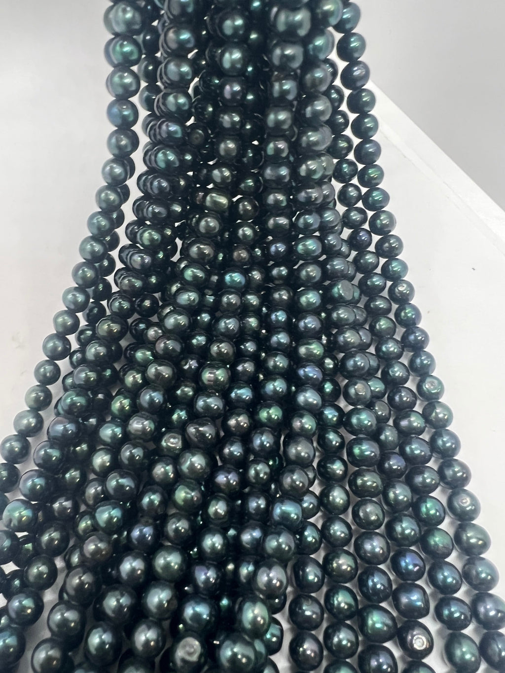 AA quality 6mm, Full Strand 15“ strand dark teal green Freshwater Pearl, round off stunning peacock green seed pearl---New arrive #71013