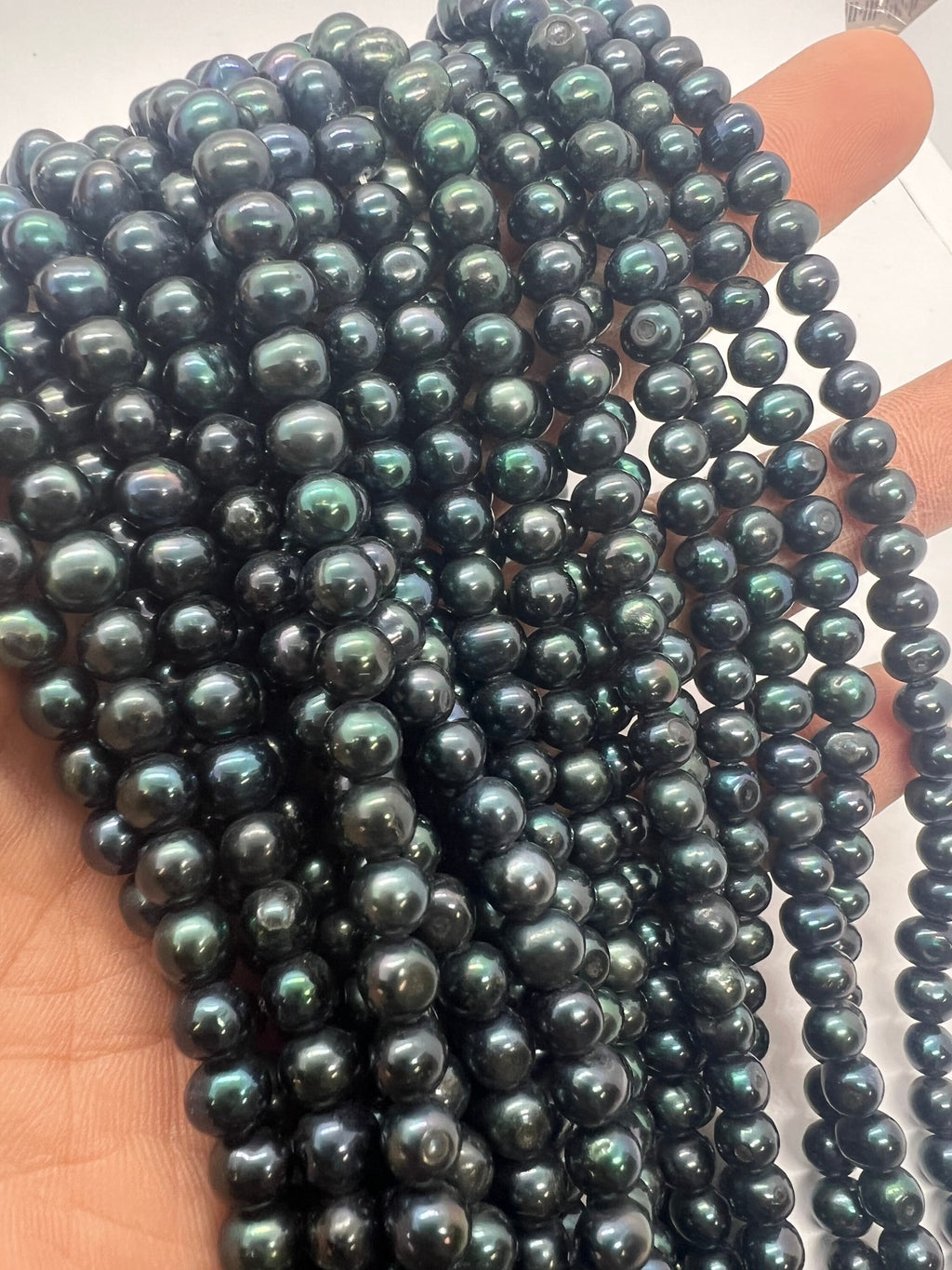 AA quality 6mm, Full Strand 15“ strand dark teal green Freshwater Pearl, round off stunning peacock green seed pearl---New arrive #71013