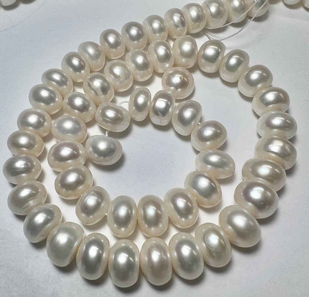 AAA 10-10.5mm, 11mm Large  Roundel Round Freshwater Pearl, Natural Ivory White 15'' Full Strand 52+ pc genuine button pearl beads--#RS3022