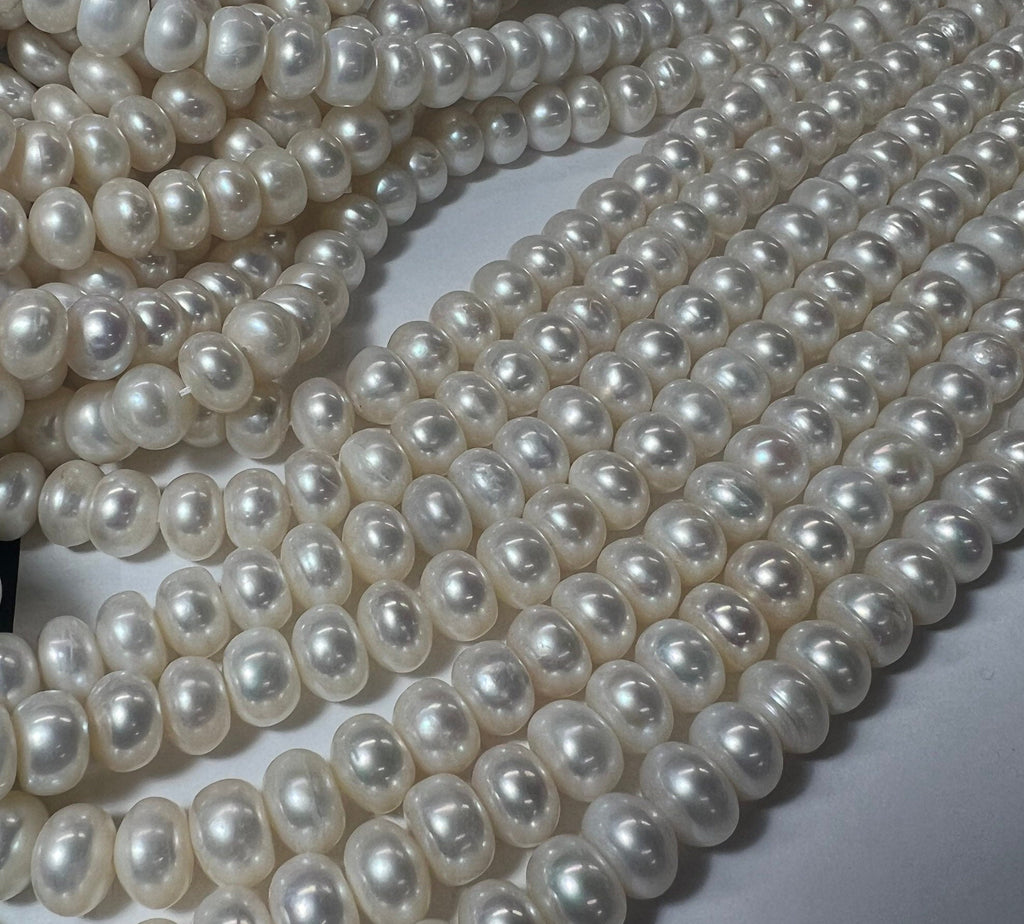 AAA 10-10.5mm, 11mm Large  Roundel Round Freshwater Pearl, Natural Ivory White 15'' Full Strand 52+ pc genuine button pearl beads--#RS3022