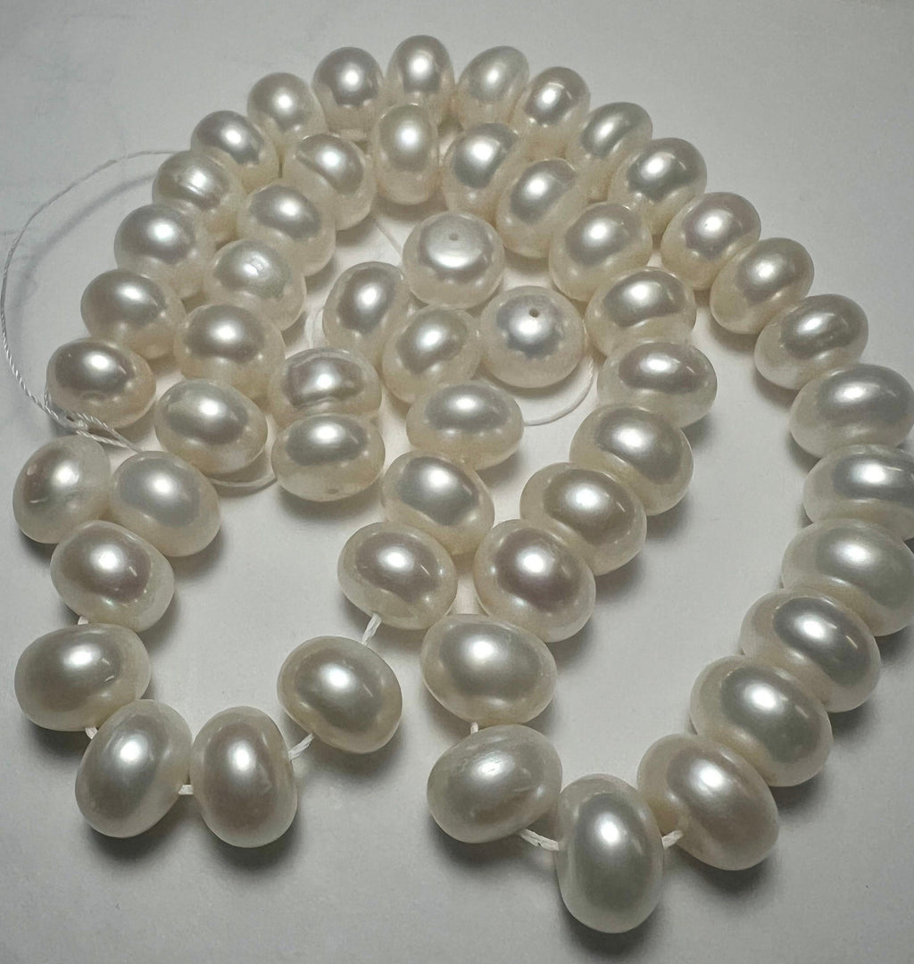 AAA 10-10.5mm, 11mm Large  Roundel Round Freshwater Pearl, Natural Ivory White 15'' Full Strand 52+ pc genuine button pearl beads--#RS3022