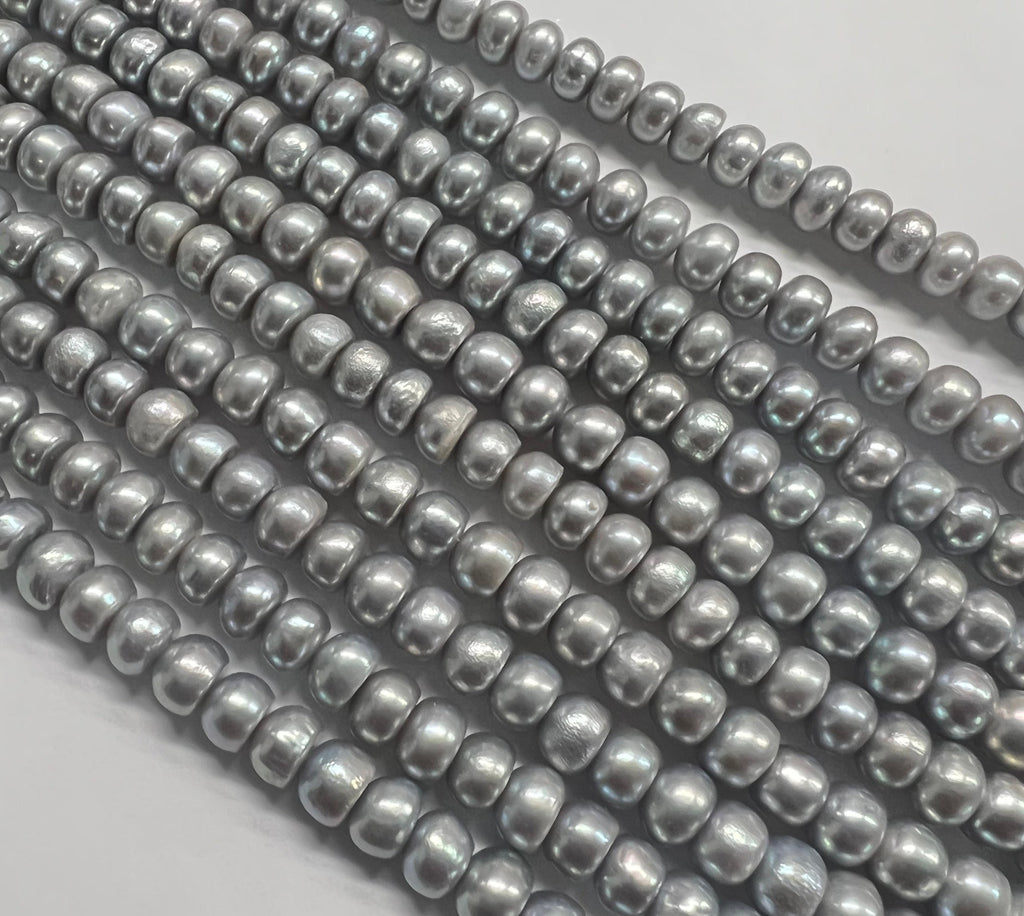 AA 5.5X6.5mm Button Round Freshwater Pearl roundel Potato Pearl stunning luster Natural Silver Grey genuine pearl 15'' Full Strand #RS3011S