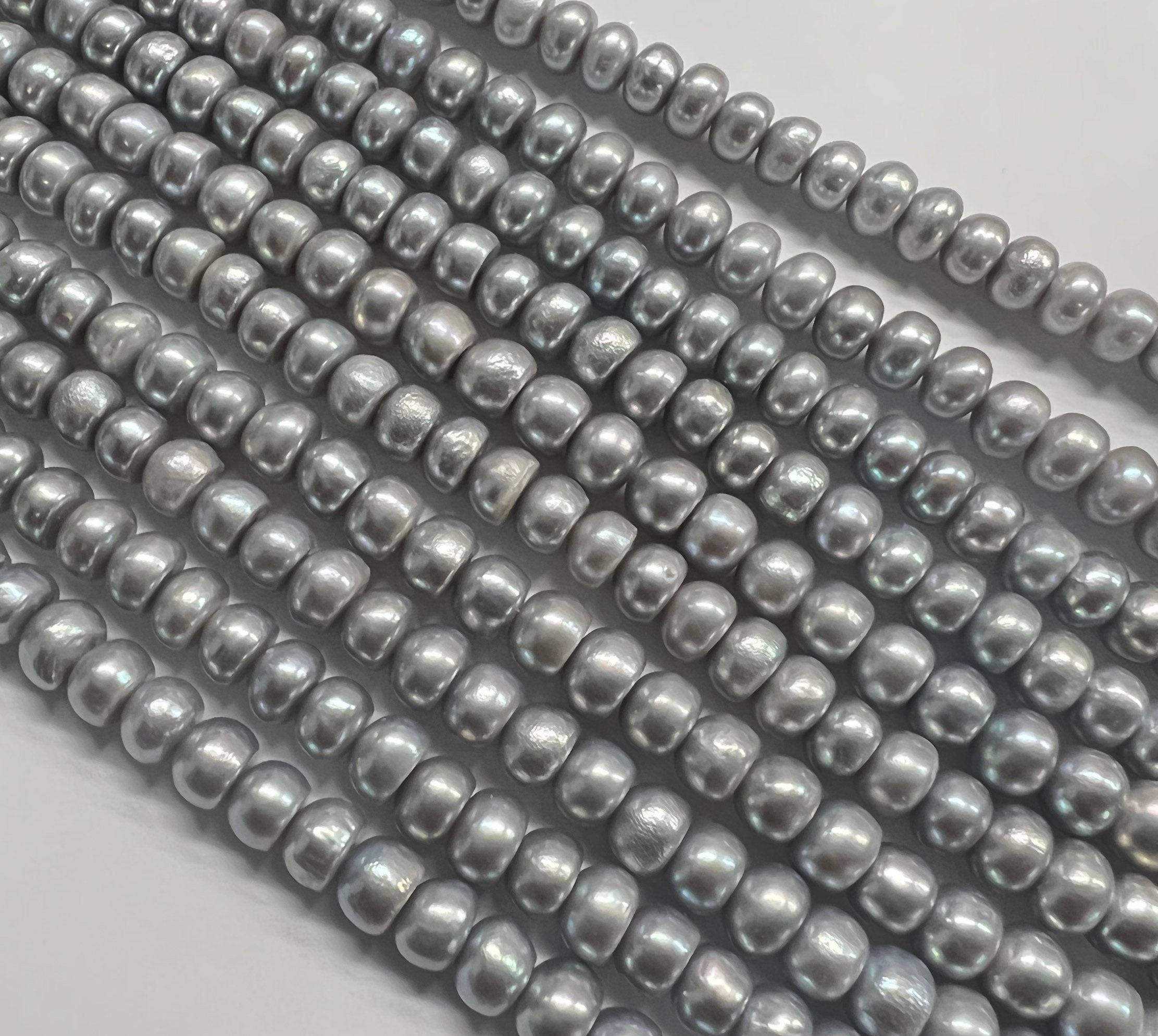 AA 5.5X6.5mm Button Round Freshwater Pearl roundel Potato Pearl stunning luster Natural Silver Grey genuine pearl 15'' Full Strand #RS3011S