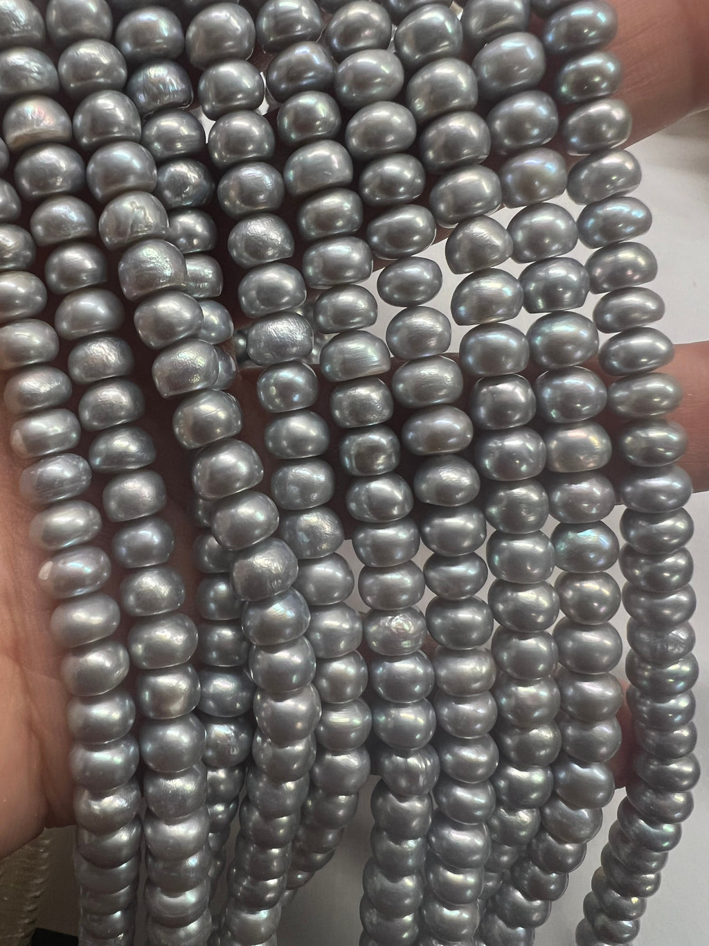 AA 5.5X6.5mm Button Round Freshwater Pearl roundel Potato Pearl stunning luster Natural Silver Grey genuine pearl 15'' Full Strand #RS3011S