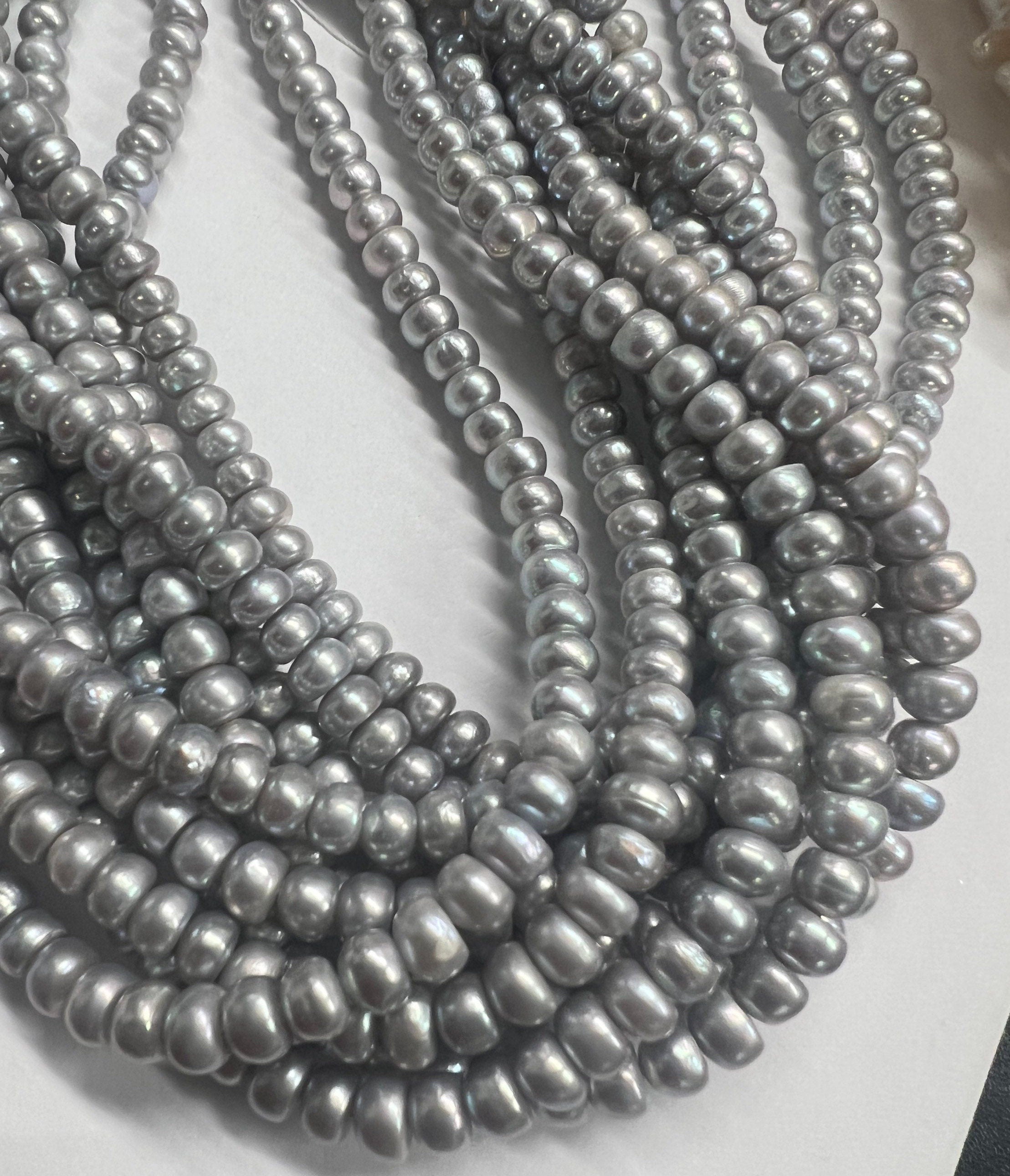 AA 5.5X6.5mm Button Round Freshwater Pearl roundel Potato Pearl stunning luster Natural Silver Grey genuine pearl 15'' Full Strand #RS3011S