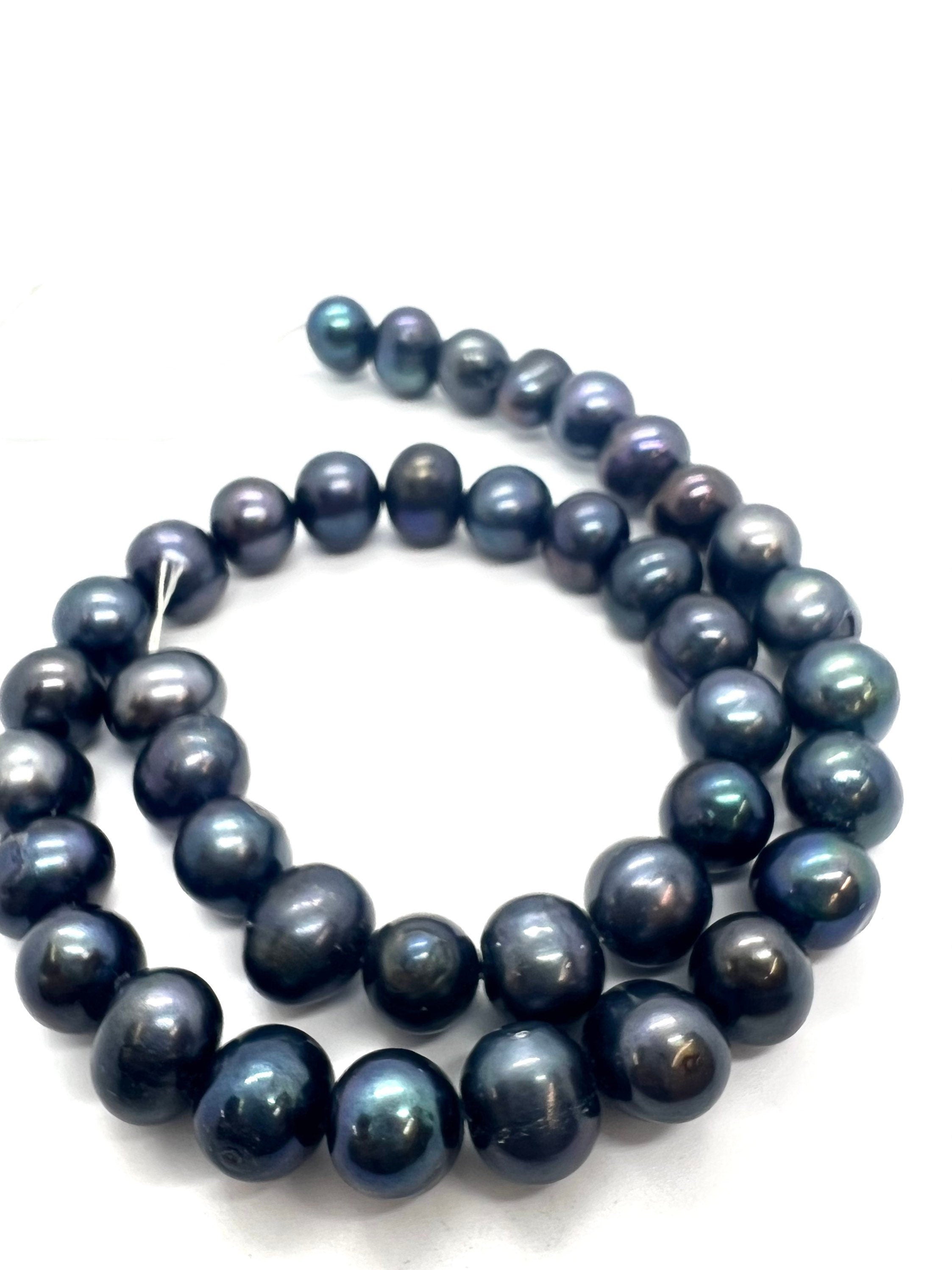 A-AA 10-11mm Big round potato freshwater pearl, luster peacock blue 15" full strand 36+ pcs circled round pearl beads wholesale RS2106, NEW