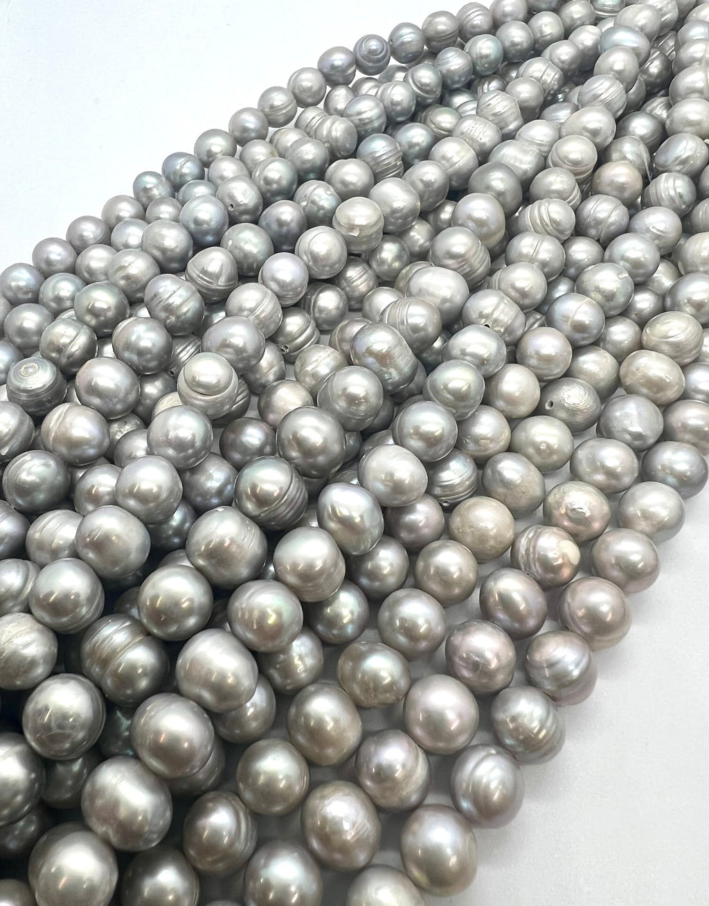 Clearance SALE 8-8.5mm Grey round baroque freshwater pearl, luster silver grey 15" full strand circled round pearl beads NEW #RS3021S