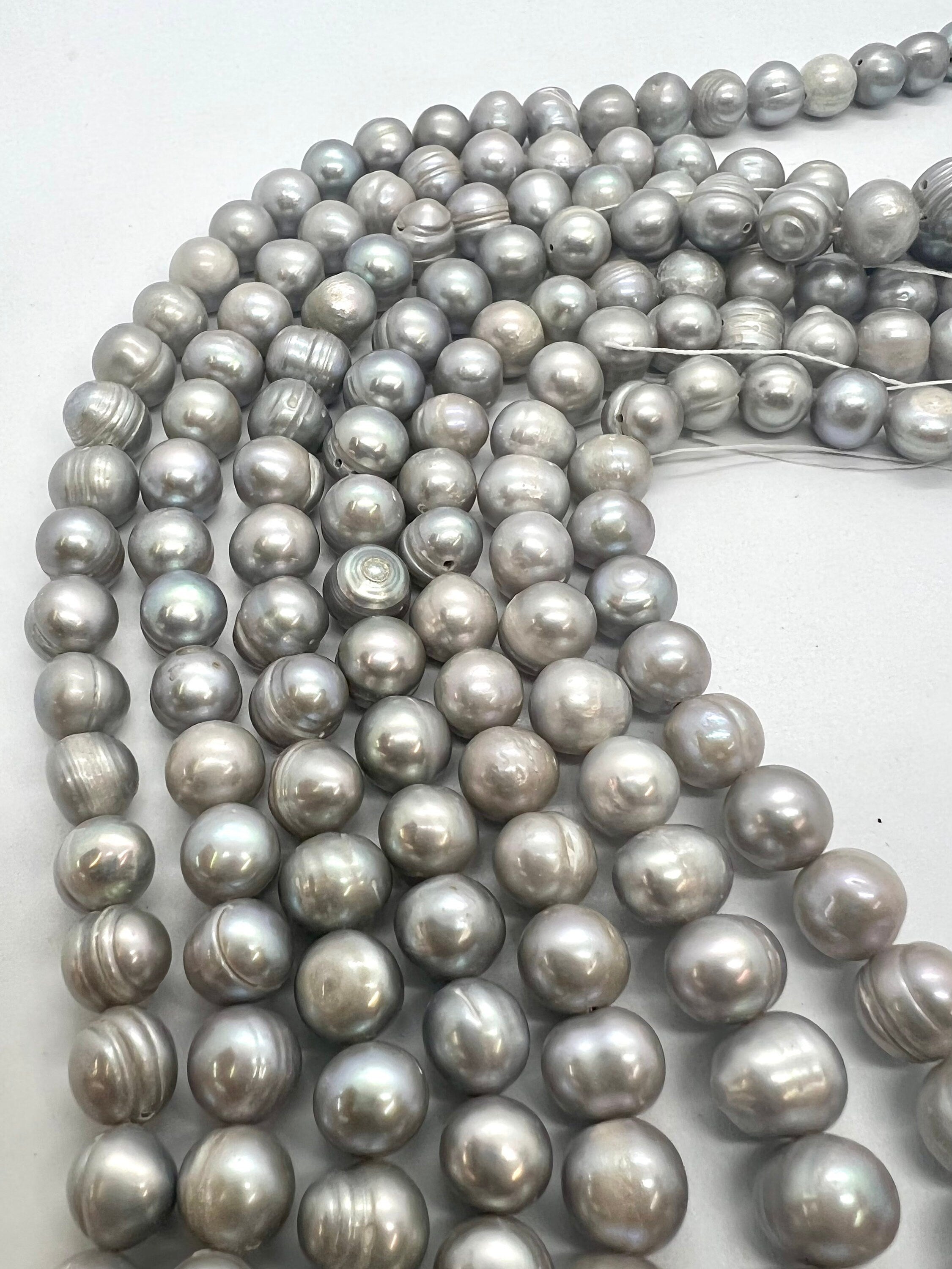 Clearance SALE 8-8.5mm Grey round baroque freshwater pearl, luster silver grey 15" full strand circled round pearl beads NEW #RS3021S