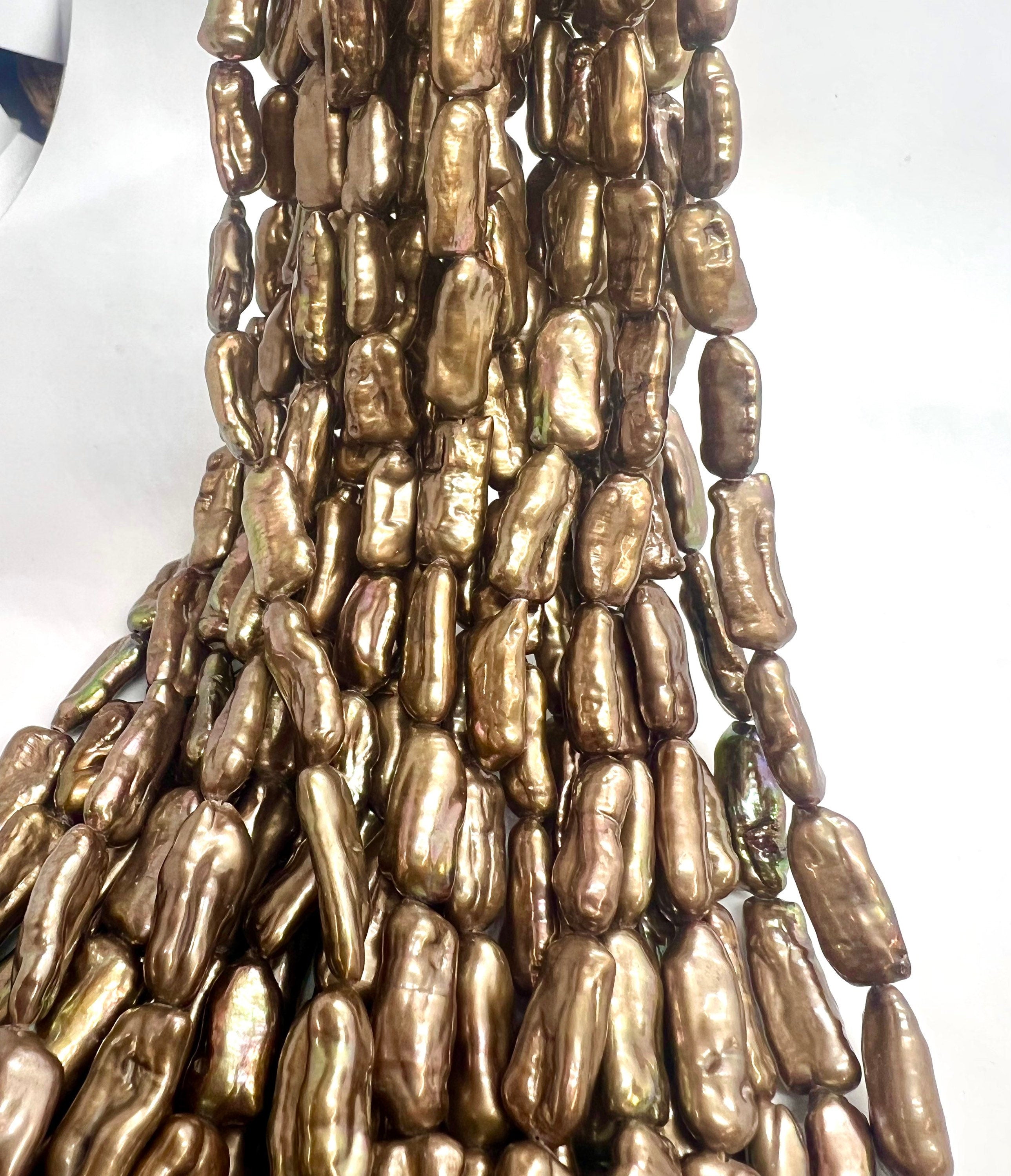 AAA Even7.5X18MM Biwa Pearl Dove chocolate brown pearl, Bronze copper brown pearl stick  full strand 15" 25pc beads  #KC5044---New Sale