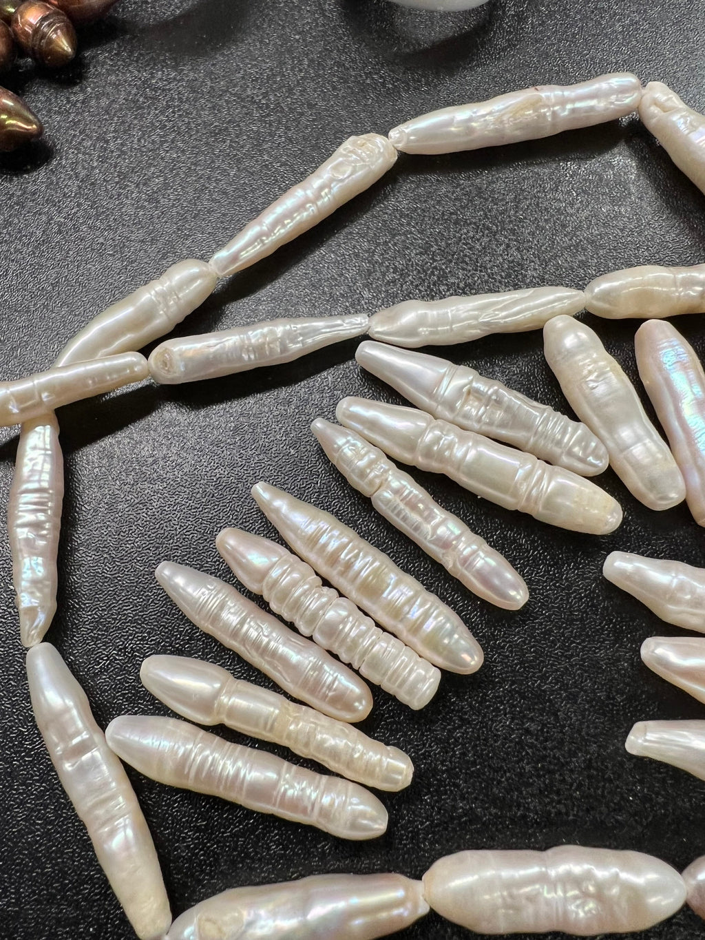 Rare 2Pc, 28-33mm X6-8mm long stick Biwa Pearl Beads, skinny Ivory White baroque biwa stick, through drill, Imperfect Beauty #KC5046 New