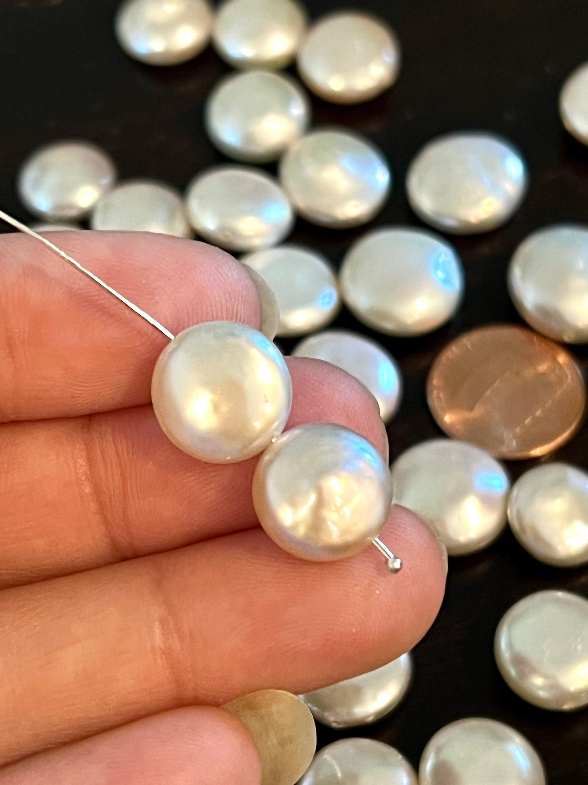 AAA+ gem quality 10-15mm Coin Freshwater Pearl, thick nacre matched pair Ivory White Genuine coin pearl DIY loose pearl KC3043