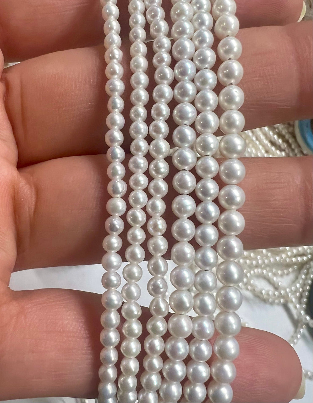 NEW AAA+ Gem quality 3mm 4mm Seed Akoya Pearl 15.5" full strand over105pc 135+ pc round seeds genuine pearl ---for designer SD72002