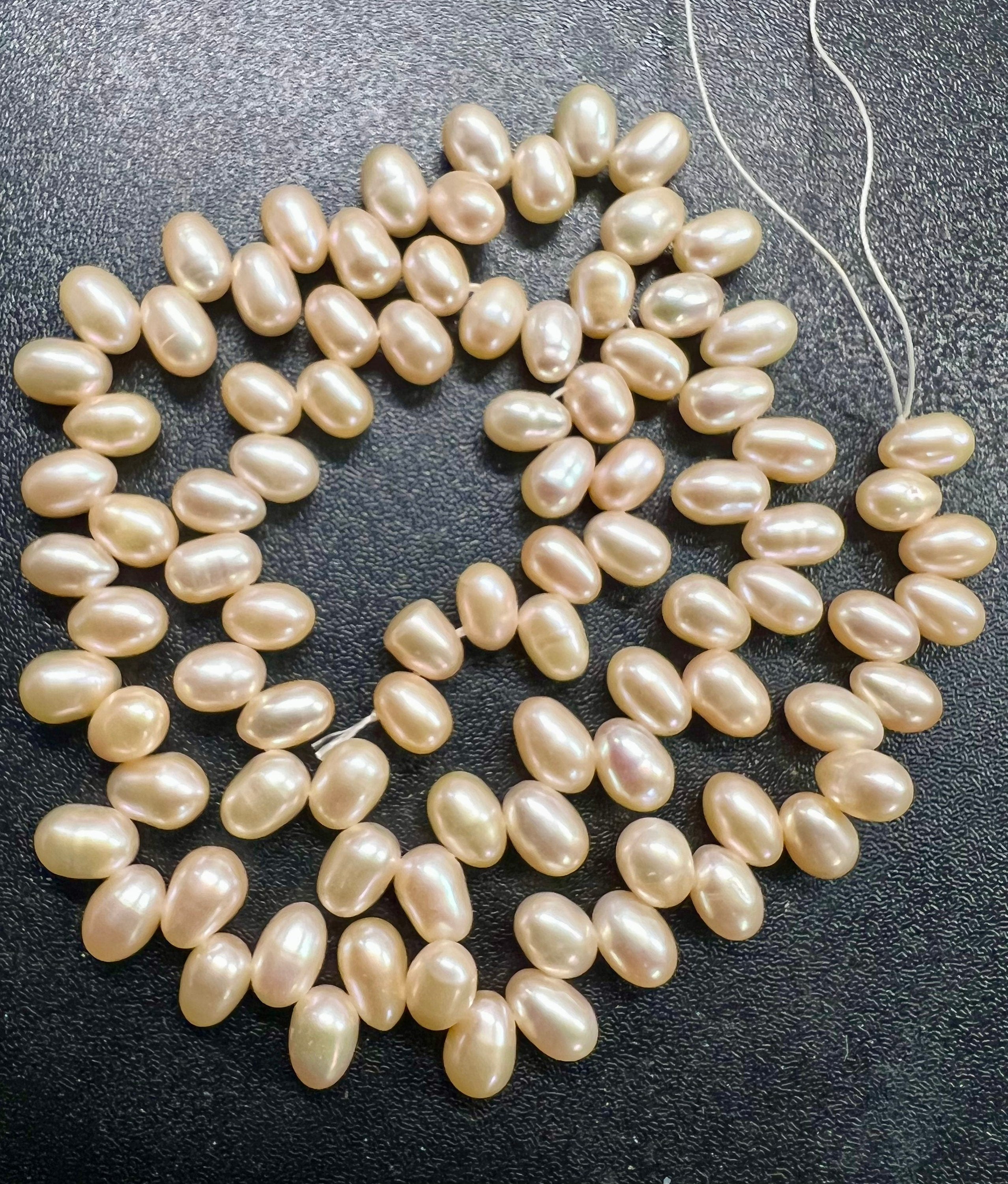 AAA+ top Gem quality 5.5mm X 8mm dancing Freshwater Pearl, natural champagne pink pearl, 15" 85+ pcs top drilled rice pearls beads #DR3144
