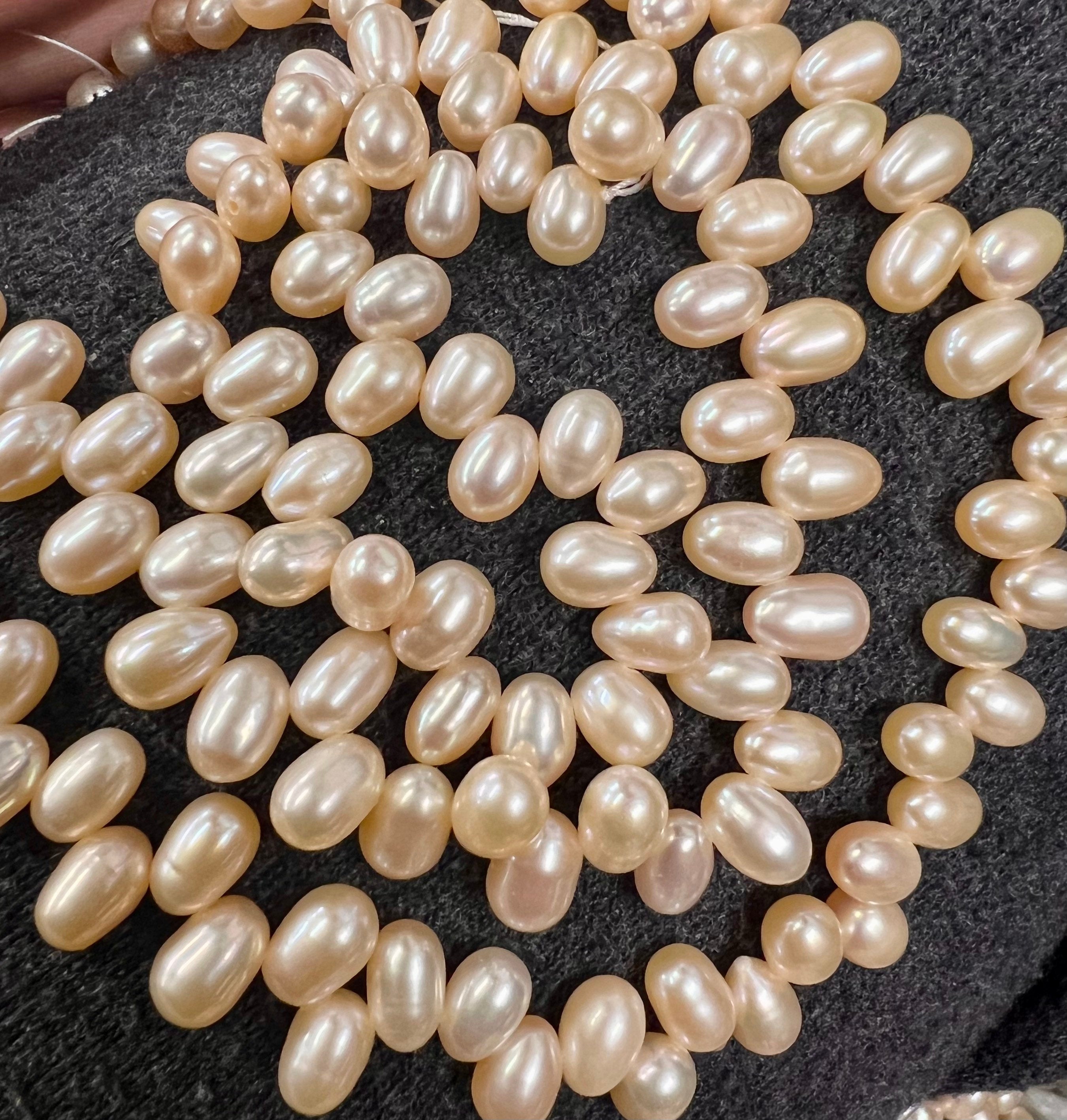 AAA+ top Gem quality 5.5mm X 8mm dancing Freshwater Pearl, natural champagne pink pearl, 15" 85+ pcs top drilled rice pearls beads #DR3144