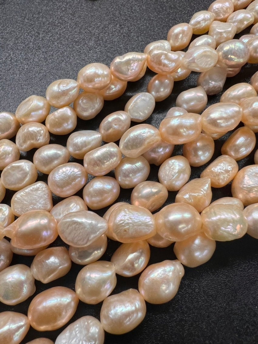 16" strand AA+ 9-10mmX12-14mm big Baroque nugget Pearl, luster Natural Peach champagne pink color genuine freshwater pearl beads -Sale