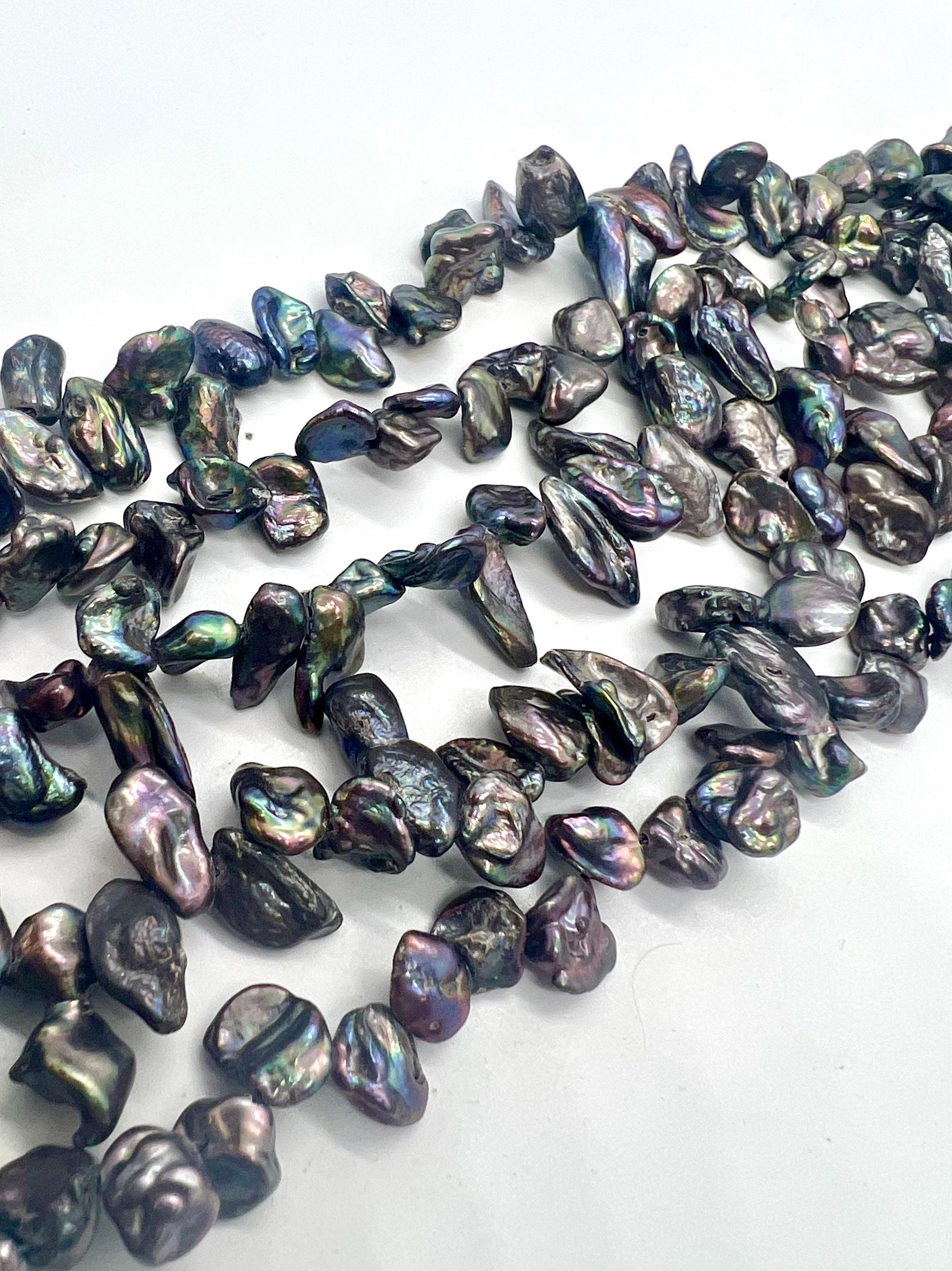 AA+ 7-8mmX9-10mm Briolette peacock black Keshi Pearls, Top Drilled Dancing pearl, 15" full strand 82+ pcs BRIOLETTE Beads, NEW deal K3012P