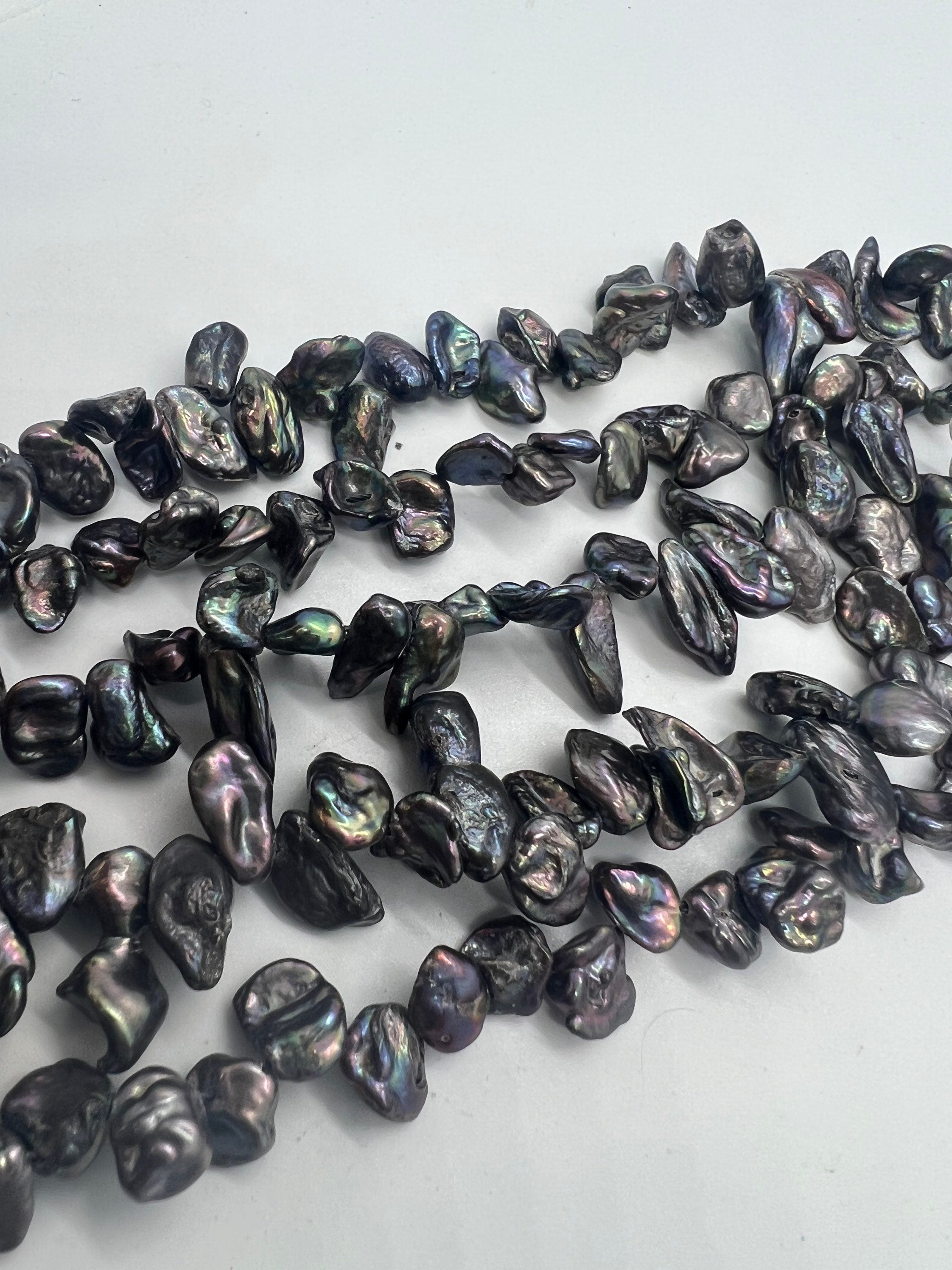 AA+ 7-8mmX9-10mm Briolette peacock black Keshi Pearls, Top Drilled Dancing pearl, 15" full strand 82+ pcs BRIOLETTE Beads, NEW deal K3012P