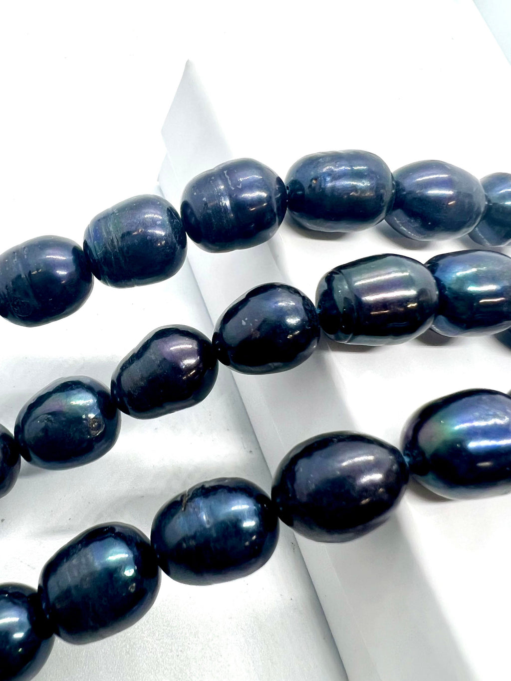 X-Large 10-11mmX13-15mm Rice Baroque Pearl, 15" full strand midnight navy blue color oval Freshwater Pearl beads--26pc #DR3049L NEW Sale