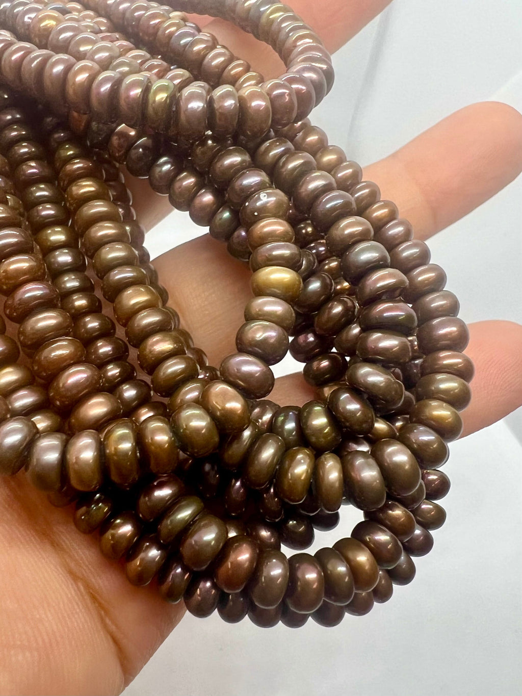 AAA 3.5X6mm Roundel button pearl, 15" full strand Freshwater Pearl spacer, 110+ pcs dark peacock brown bronze pearl beads, wholesale #CB6065