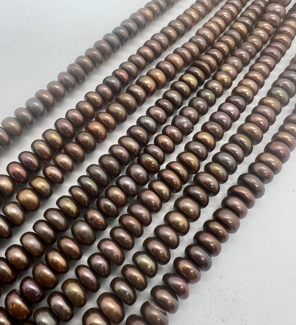 AAA 3.5X6mm Roundel button pearl, 15" full strand Freshwater Pearl spacer, 110+ pcs dark peacock brown bronze pearl beads, wholesale #CB6065