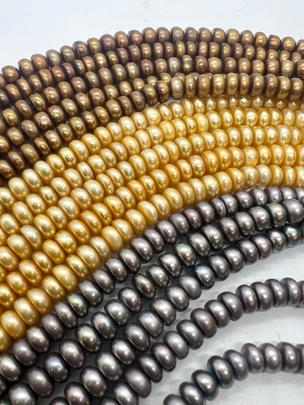 AAA 3.5X6.5mm Roundel button pearl, 15" full strand Freshwater Pearl spacer, 110+ grey golden yellow brown pearl beads, wholesale #CB6066