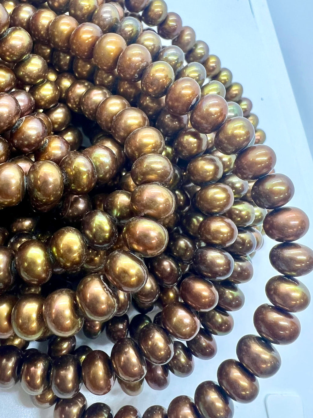 AAA 7mm roundel stunning brown Freshwater Pearl, Full Strand 15" round roundel luster Brown potato pearl--70+ pc loose pearl beads #RS2083