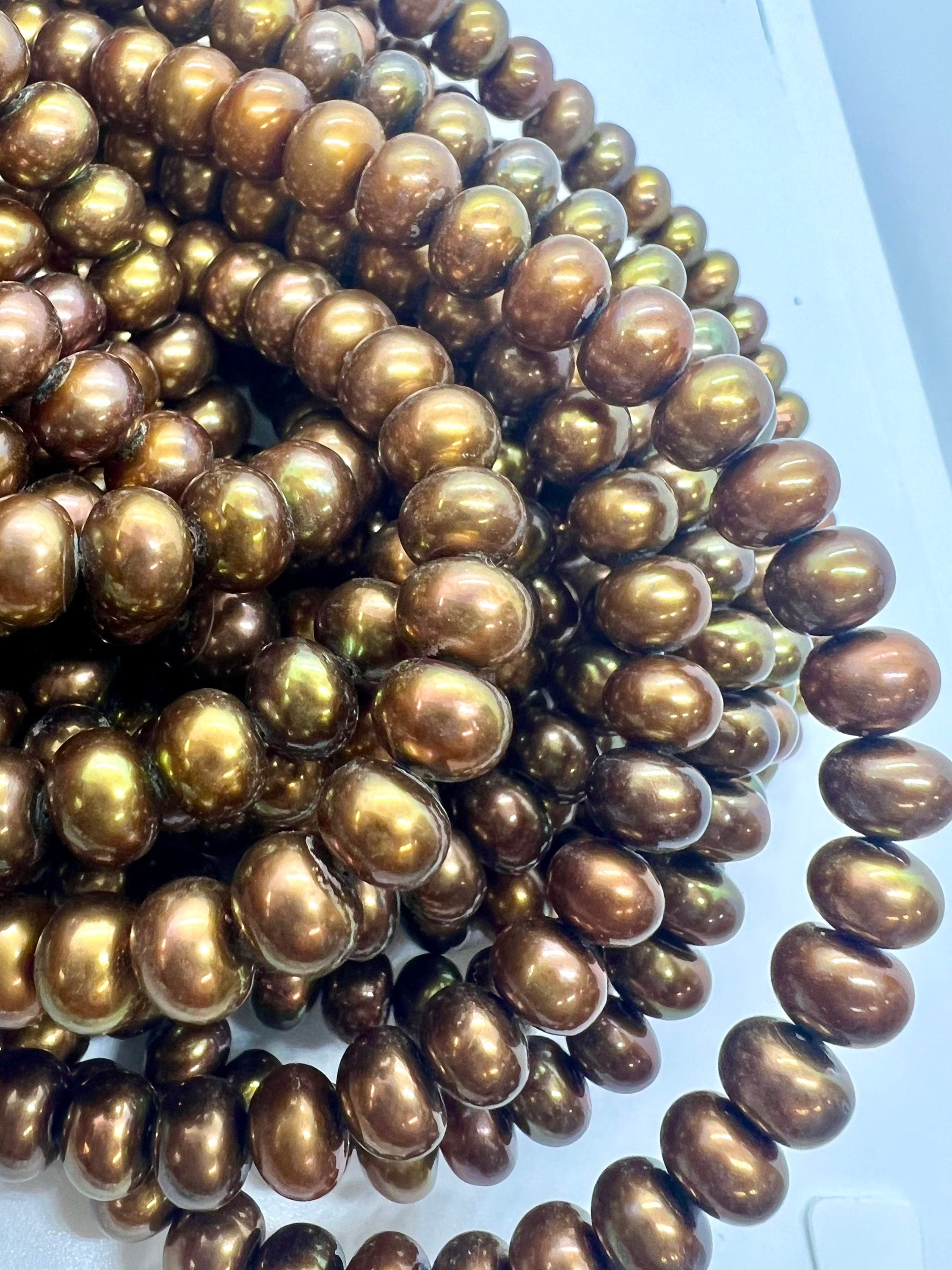 AAA 7mm roundel stunning brown Freshwater Pearl, Full Strand 15" round roundel luster Brown potato pearl--70+ pc loose pearl beads #RS2083