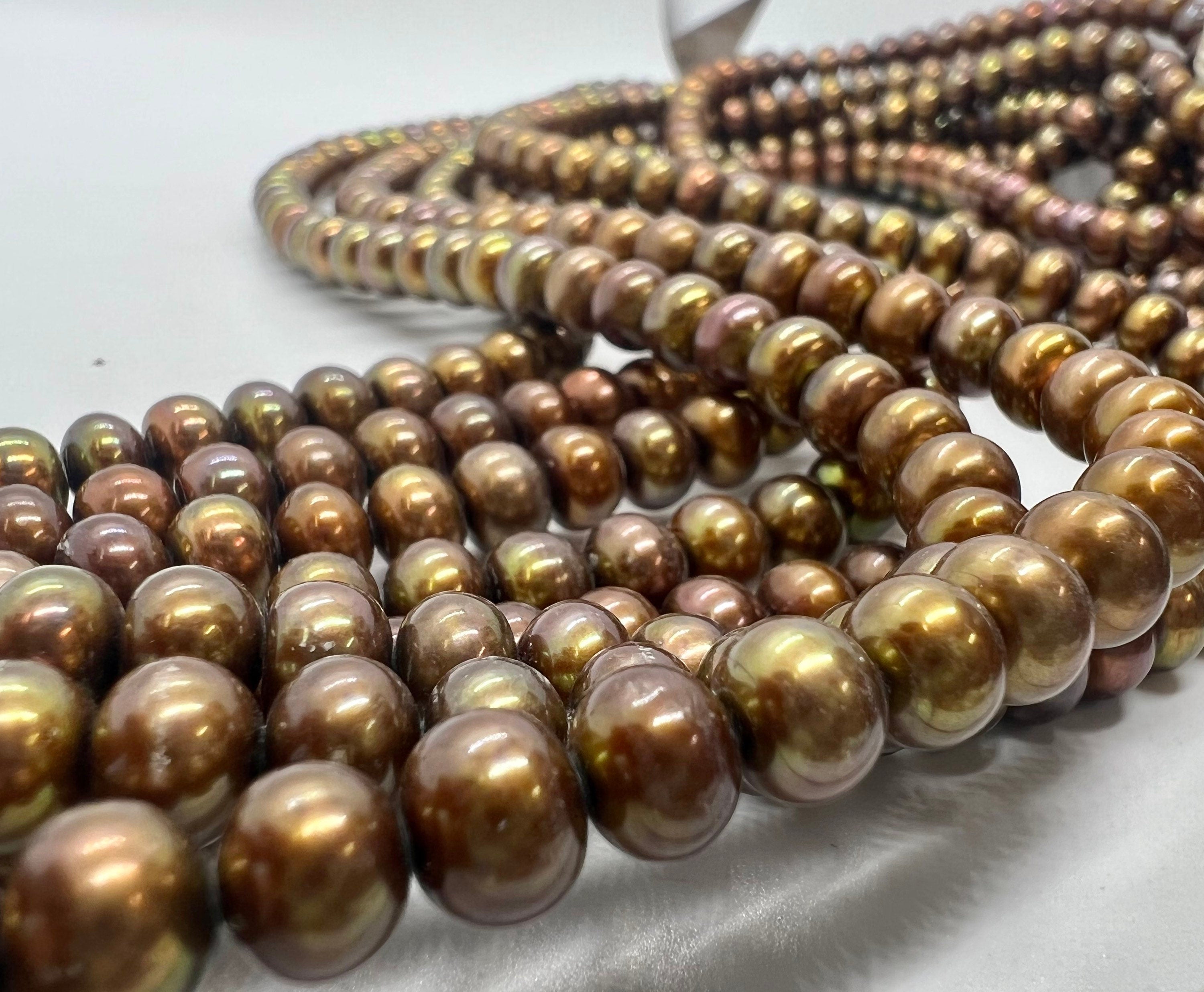 AAA 7mm roundel stunning brown Freshwater Pearl, Full Strand 15" round roundel luster Brown potato pearl--70+ pc loose pearl beads #RS2083