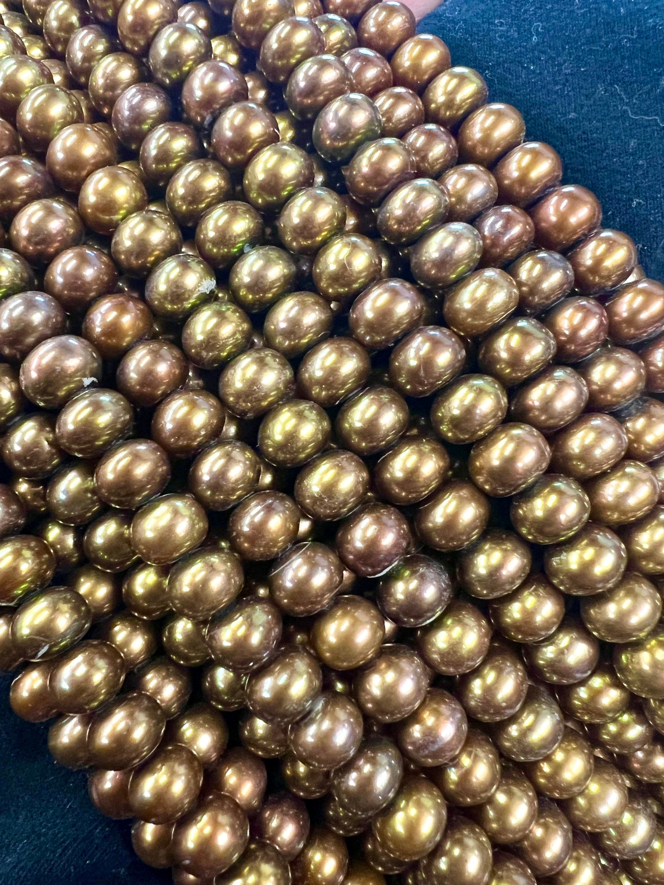AAA 7mm roundel stunning brown Freshwater Pearl, Full Strand 15" round roundel luster Brown potato pearl--70+ pc loose pearl beads #RS2083